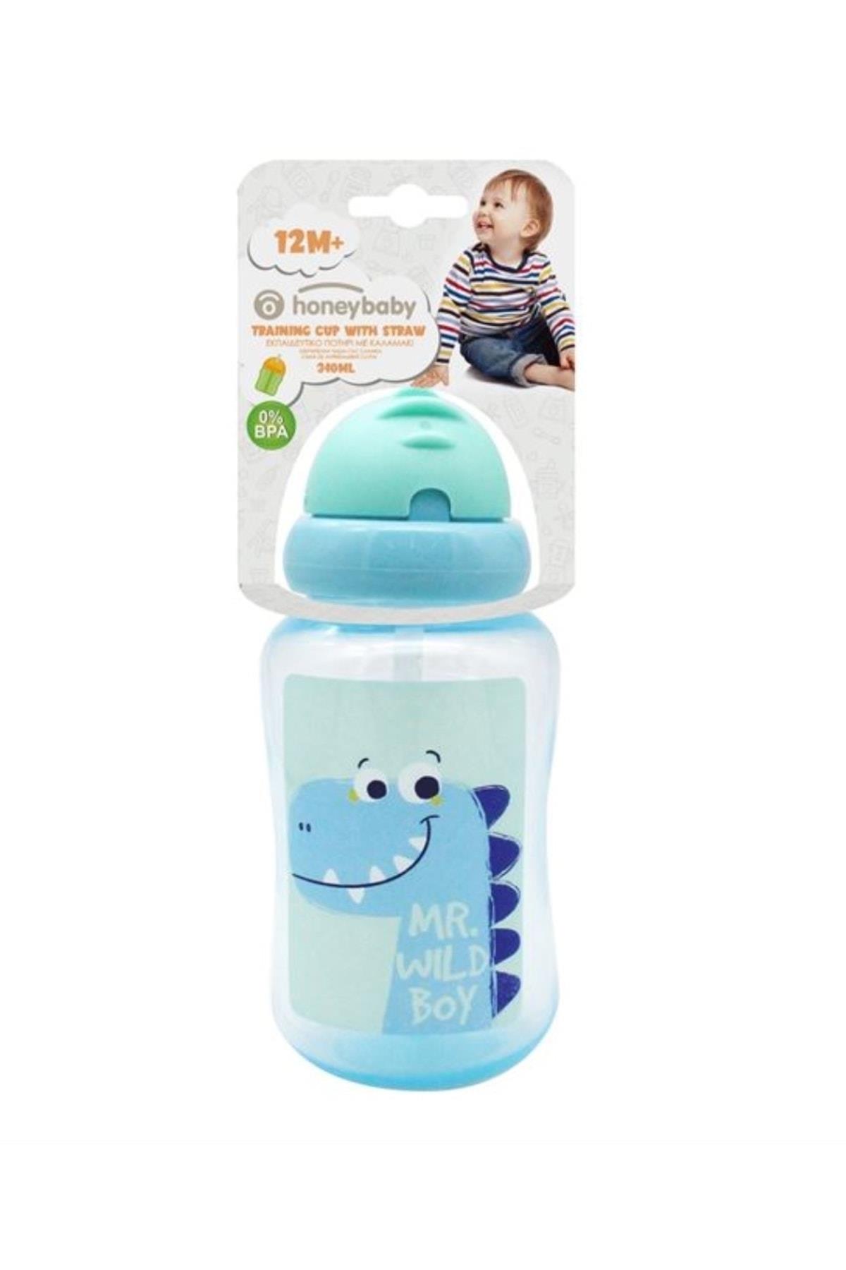 İngiltere'den ithal %0 bpa dinazor mavi pipetli biberon suluk su şişesi bebek çocuk