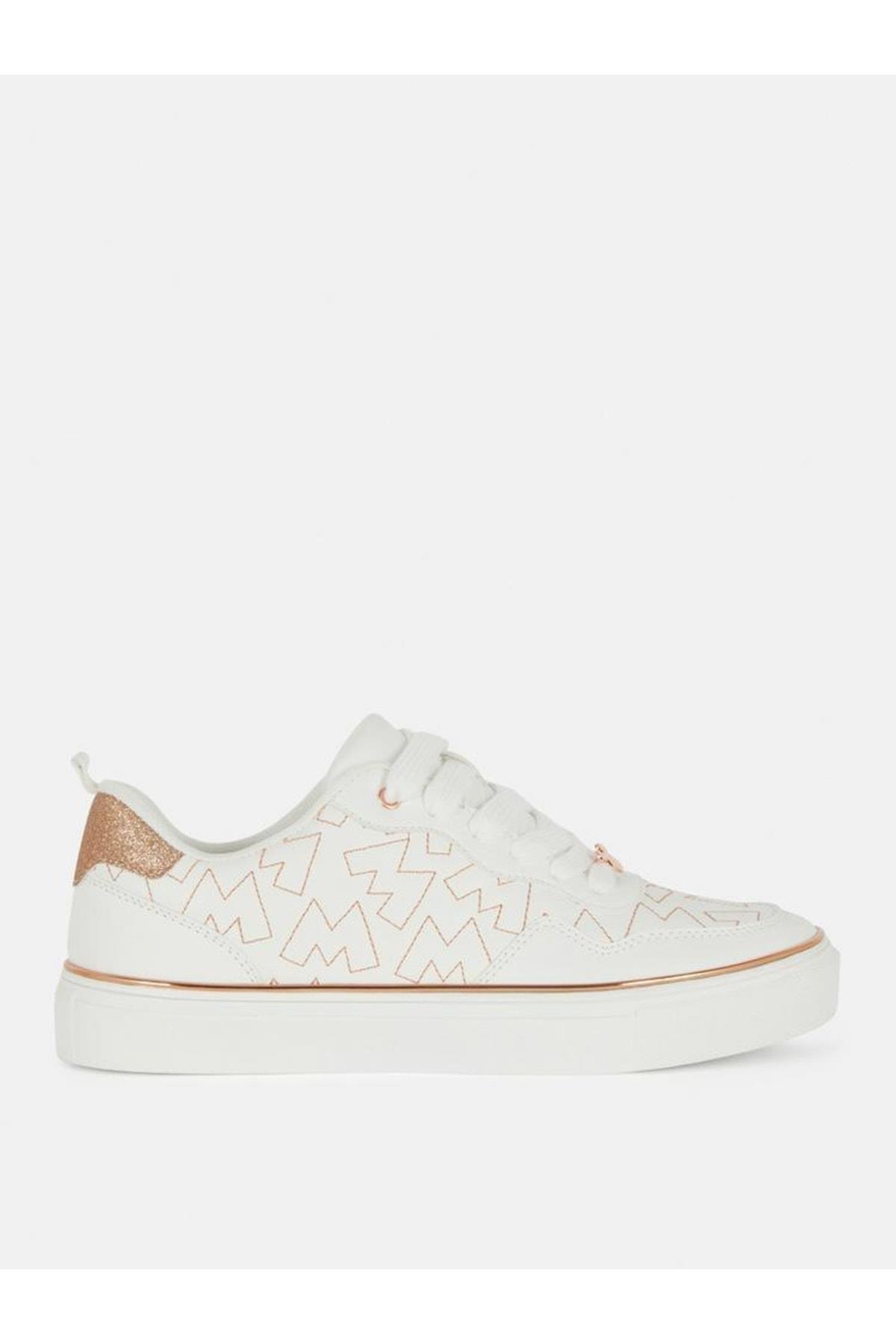 Ingltere’den Ithal Orijinal Disney Mickey Mouse Gold Beyaz Altın Simli Broşlu Sneaker Spor Ayakkabı