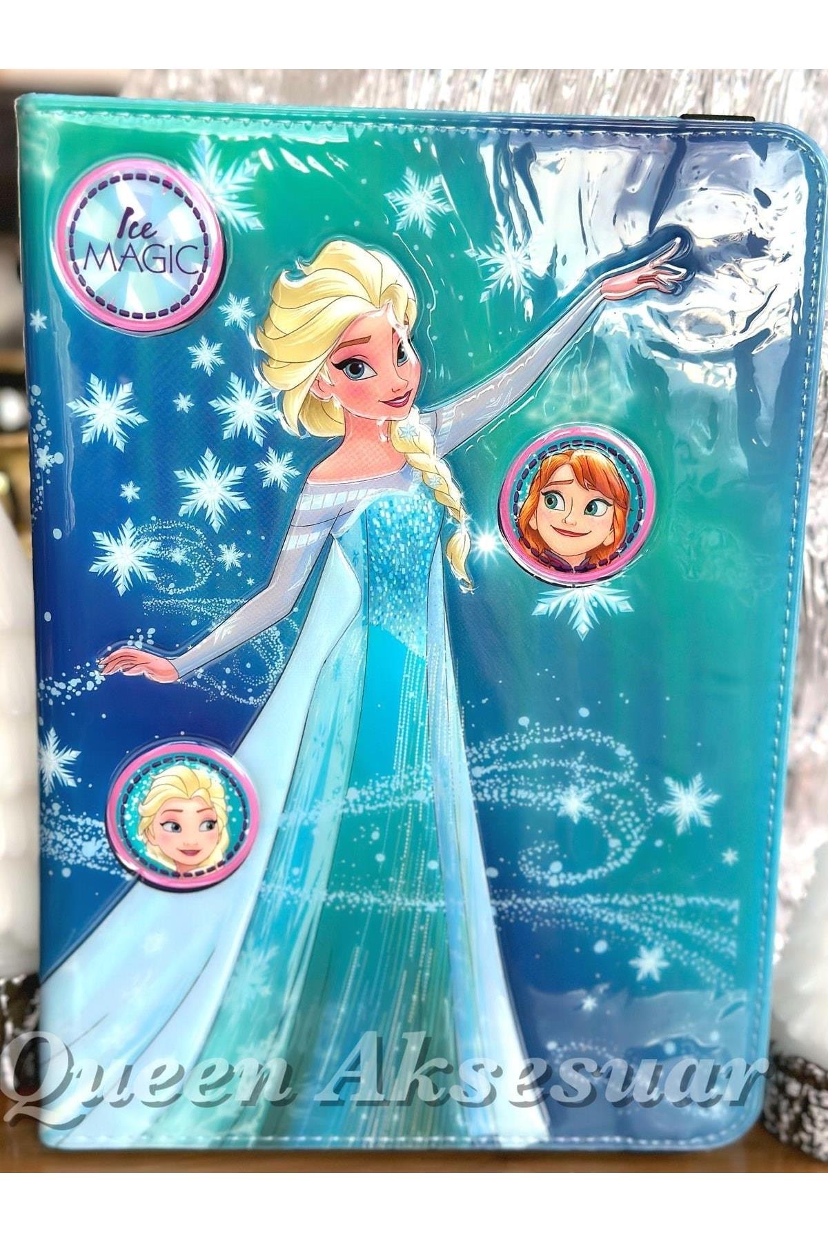 Ipad 10.2” 7 8 9. Nesil Uyumlu Tablet Kılıfı Parlak Kapak 3d Kabartmalı Elsa Frozen Desenli