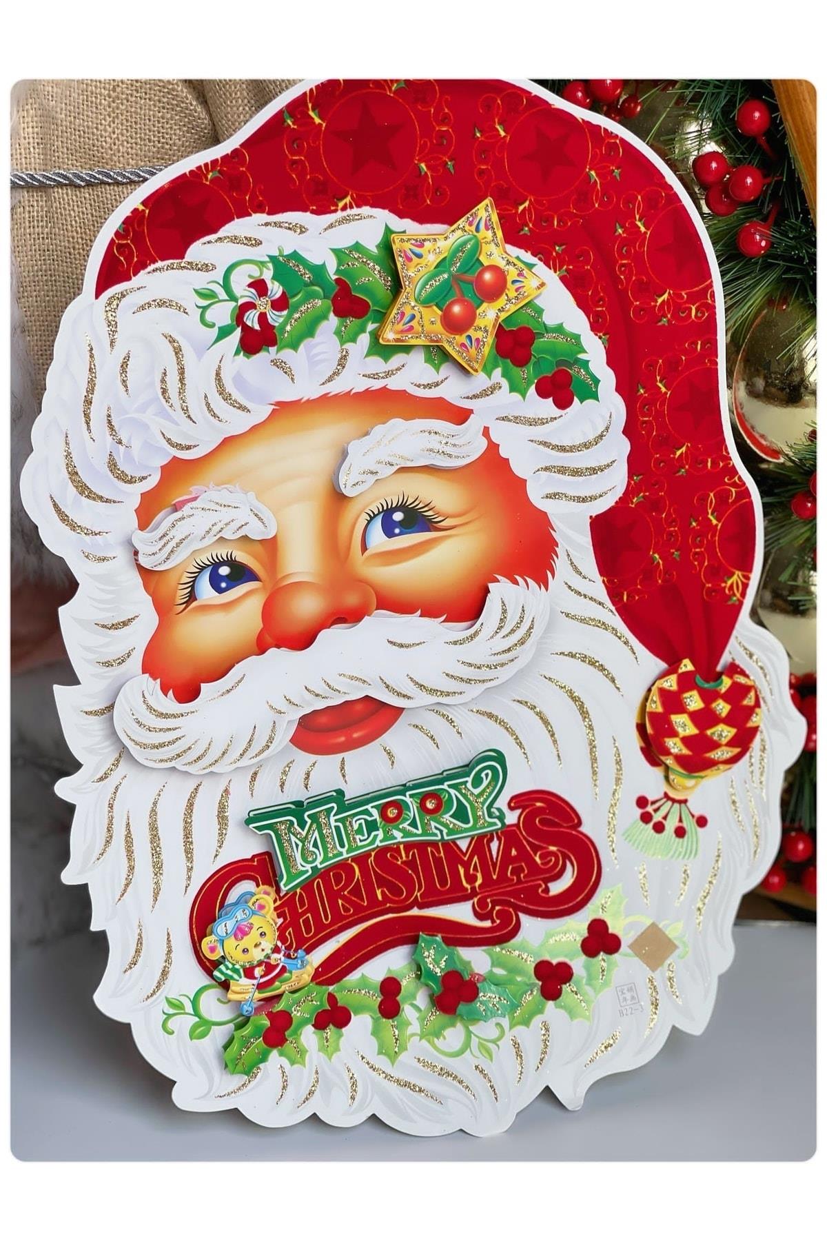 Ithal 3 Boyutlu Dev Noel Baba Poster Yeni Yıl Yılbaşı Kapı Duvar Cam Süsü Simli Resim