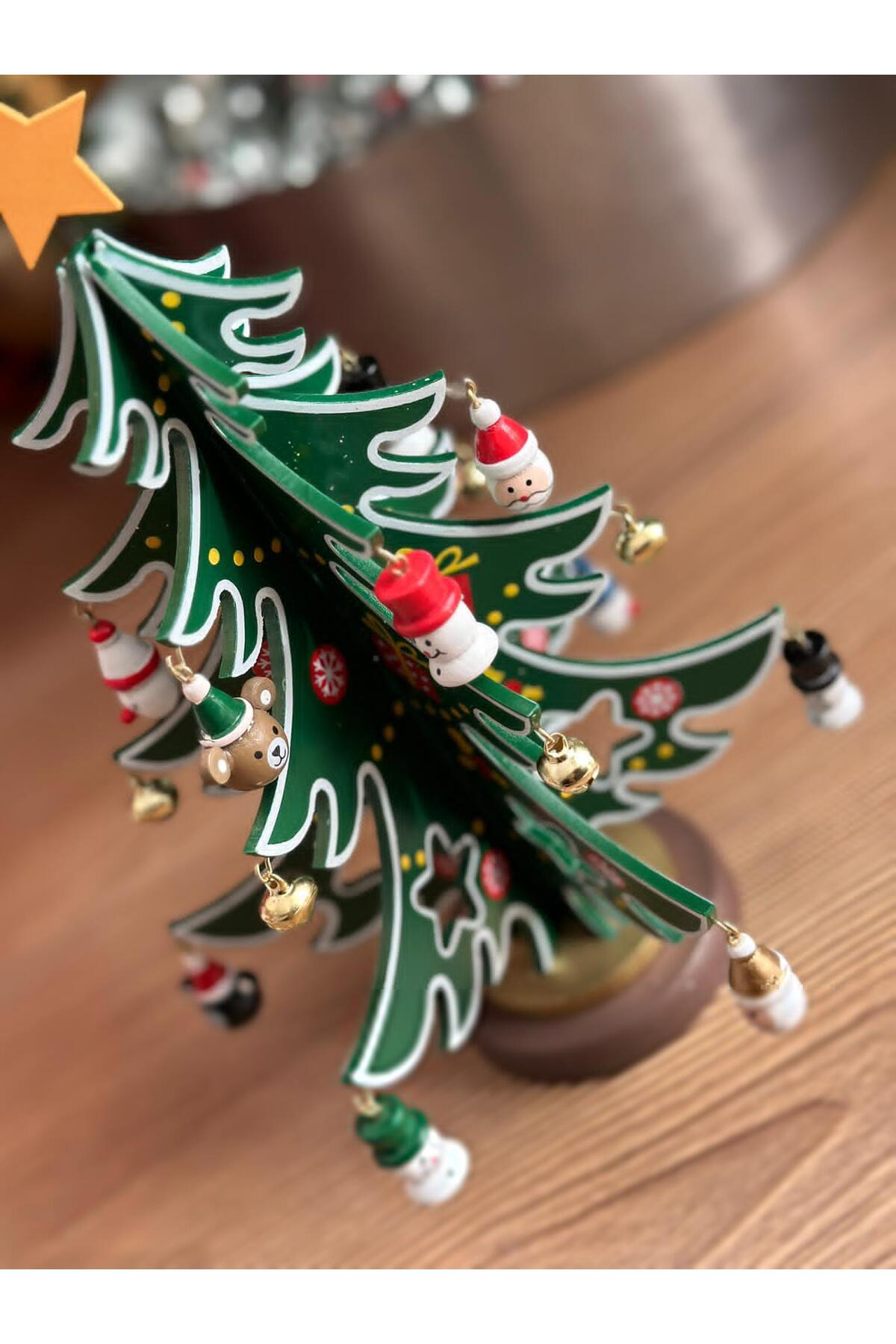İthal ahşap yılbaşı hediye seti kendin yap süslü çam ağacı Noel baba zil yıldızlı dekorasyon ağaç