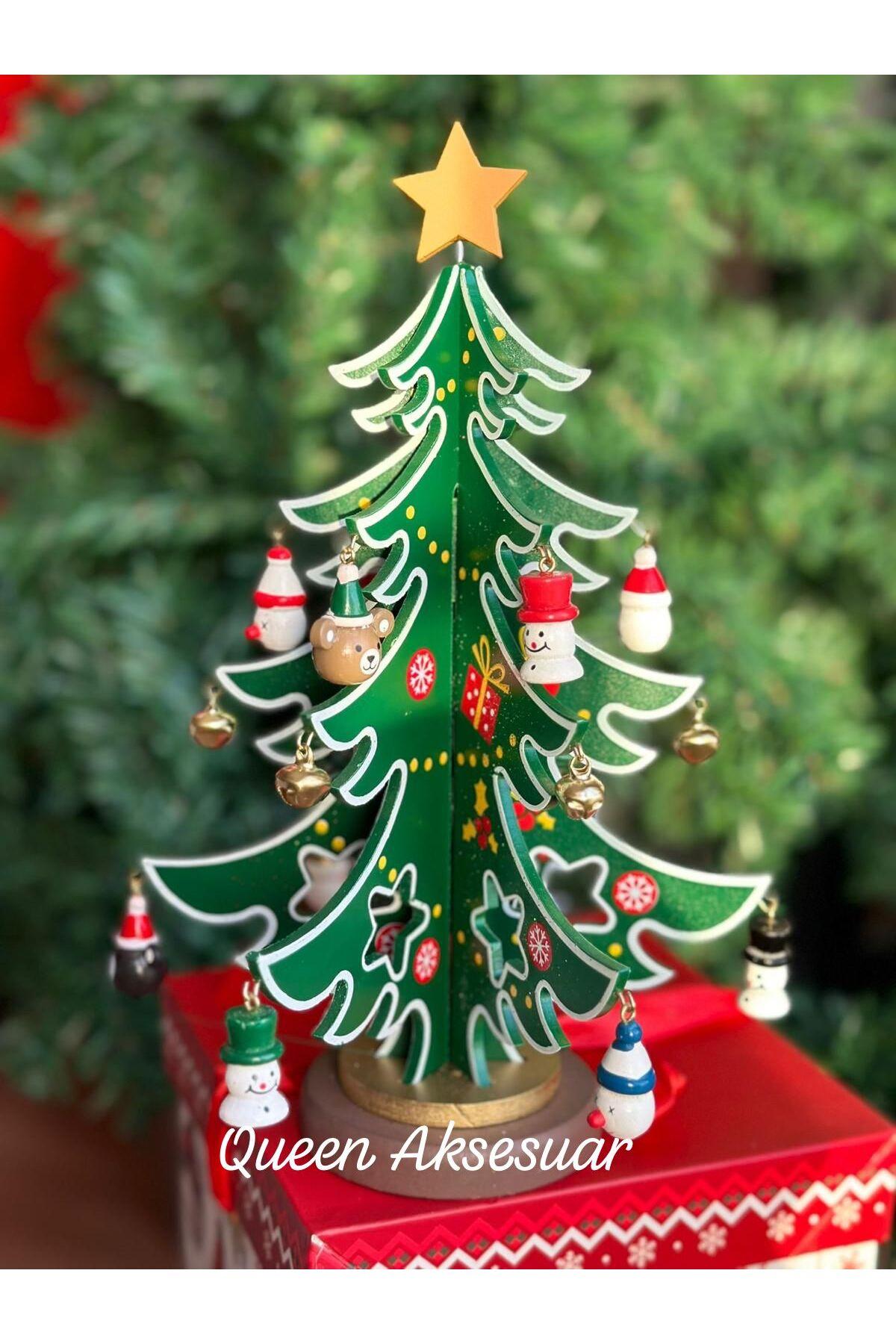 İthal ahşap yılbaşı hediye seti kendin yap süslü çam ağacı Noel baba zil yıldızlı dekorasyon ağaç
