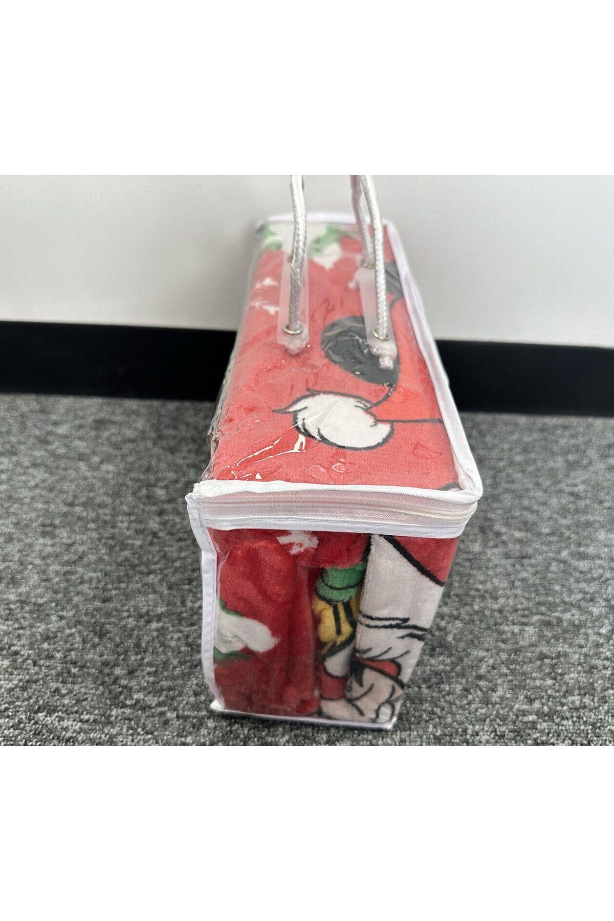 İthal Disney Mickey minnie mouse fare yılbaşı özel tek kişilik battaniye yastık kılıf seti 135x200