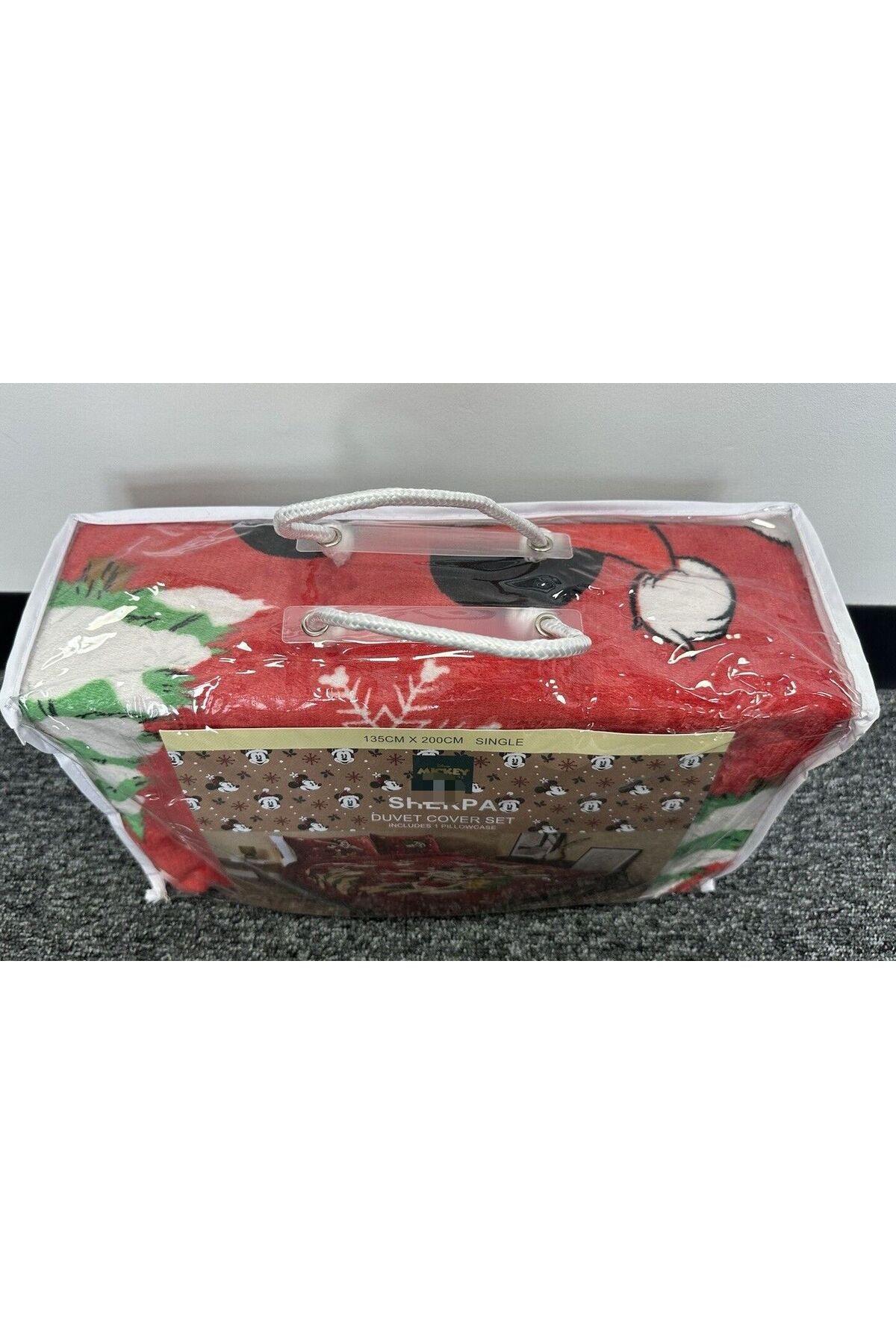 İthal Disney Mickey minnie mouse fare yılbaşı özel tek kişilik battaniye yastık kılıf seti 135x200