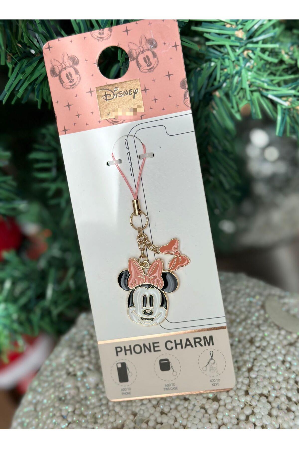 İthal Disney minnie mouse metal charm anahtarlık telefon AirPods askılı askısı gold altın pembe