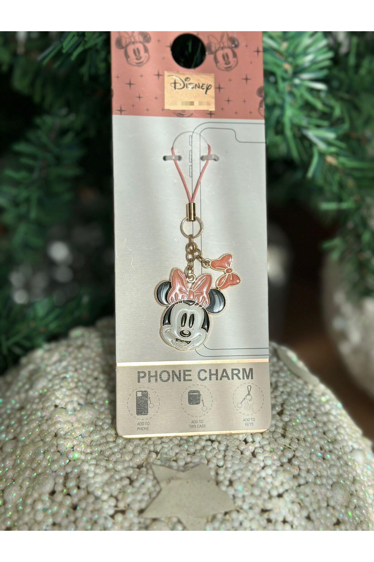 İthal Disney minnie mouse metal charm anahtarlık telefon AirPods askılı askısı gold altın pembe