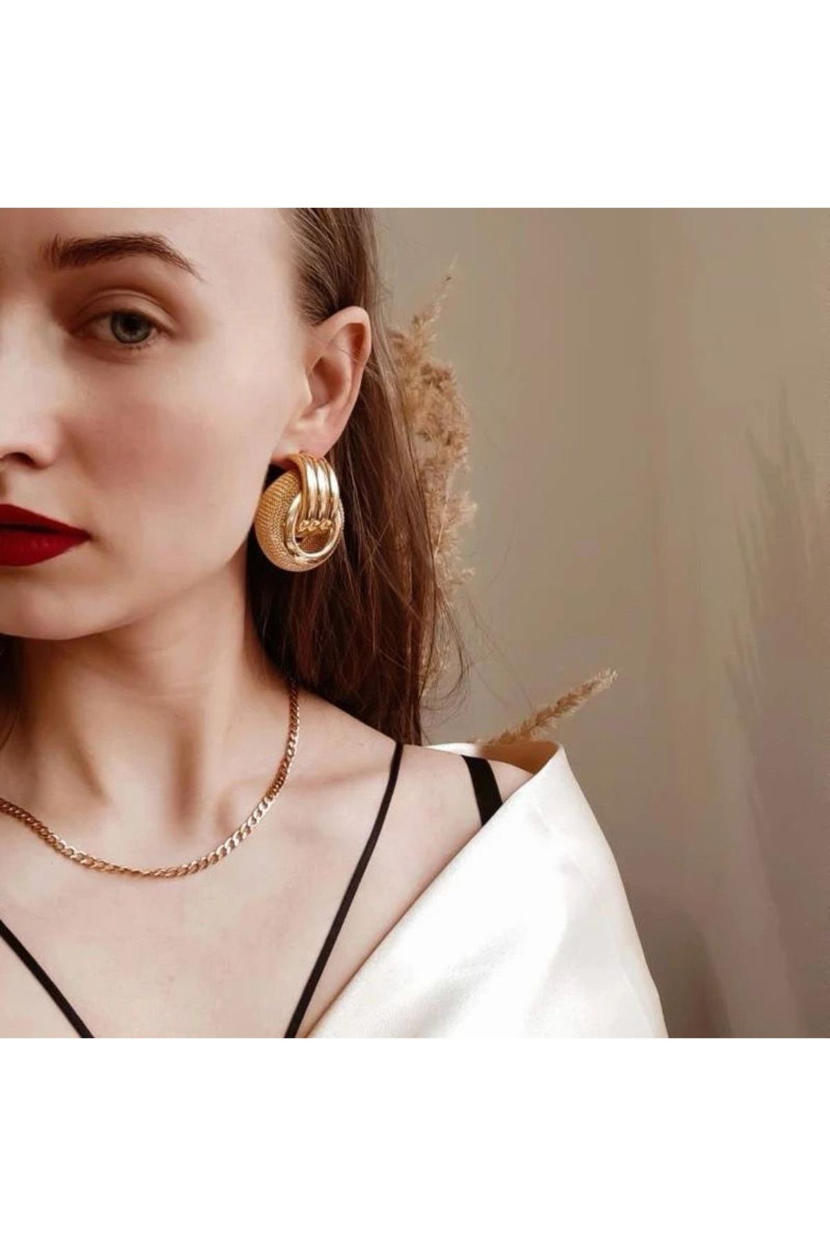 İthal lüks çelik zara mango hm model kararmaz hasır bombeli büyük halka küpe kadın küpesi gümüş gri