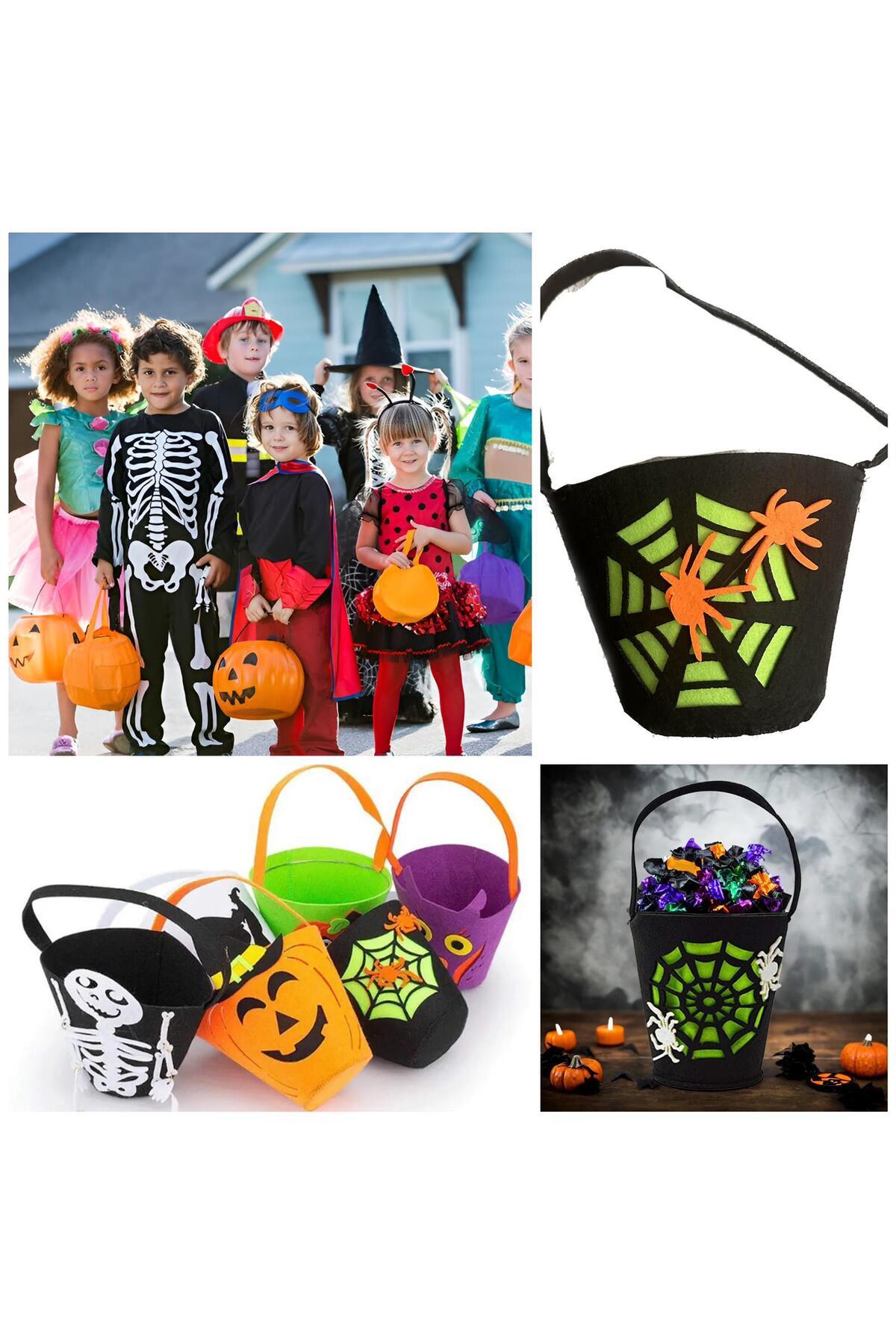 İthal lüks halloween cadılar bayramı çantası büyük şeker sepeti siyah örümcekli keçe örümcek ağı