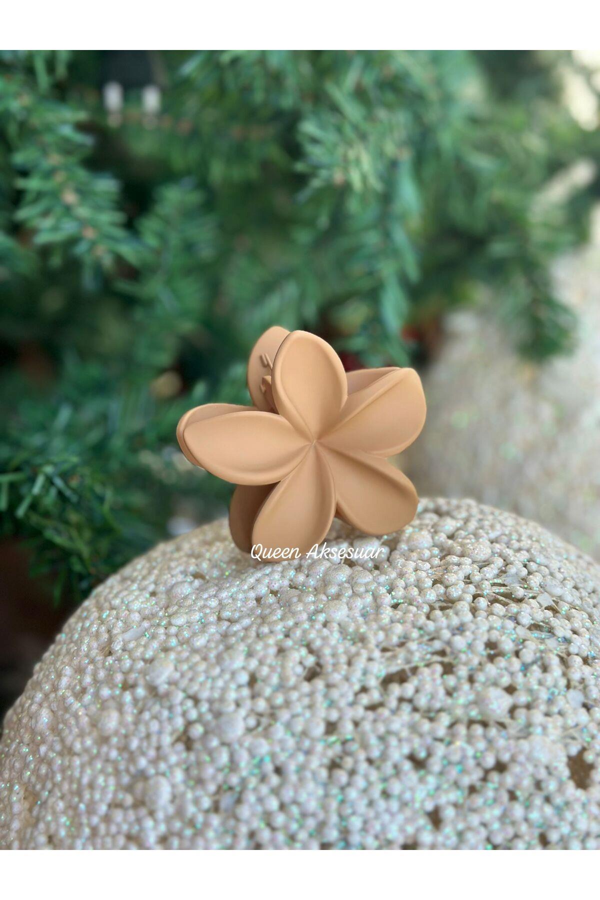 İthal lüks moda trend mat renk karamel kahverengi aloha lotus çiçek kadın çocuk tokası büyük boy