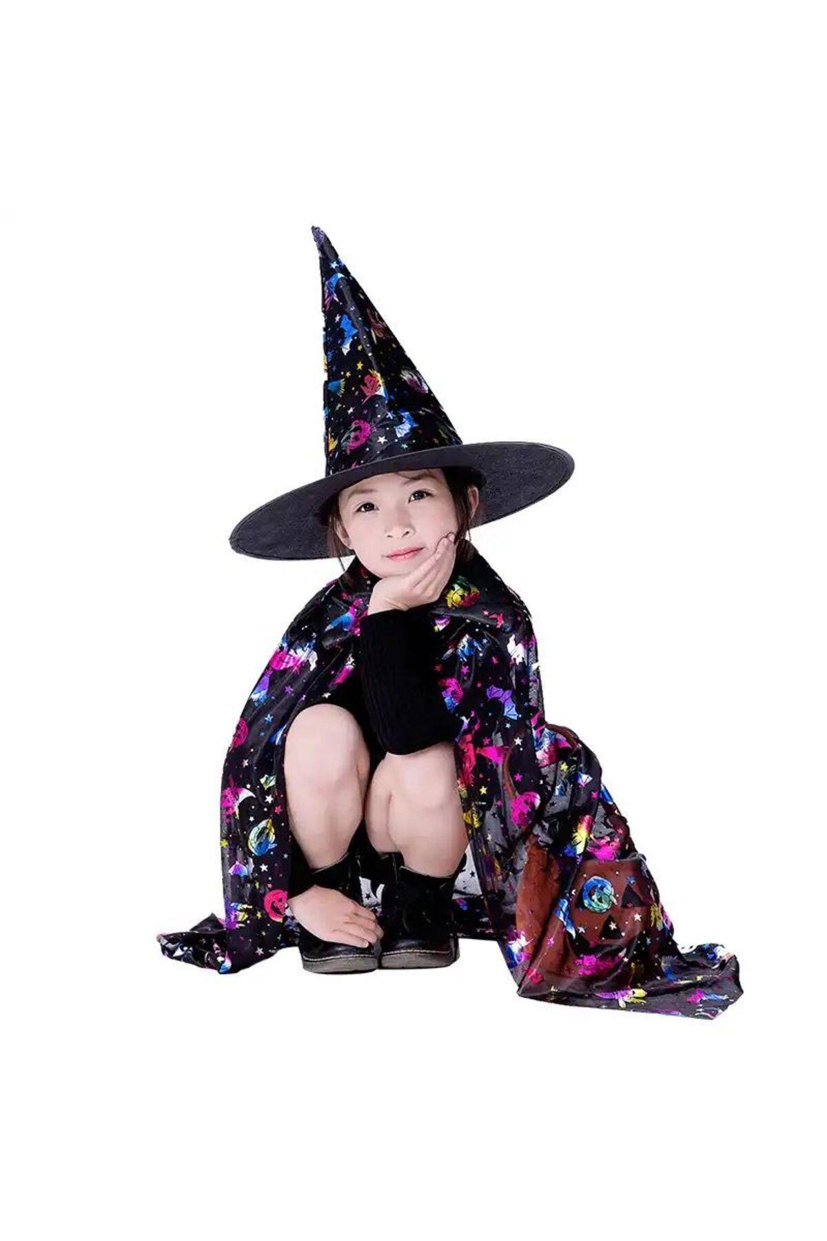 İthal lüks parlak desenli cadılar bayramı parti kostüm şapkası halloween cadı siyah yetişkin çocuk