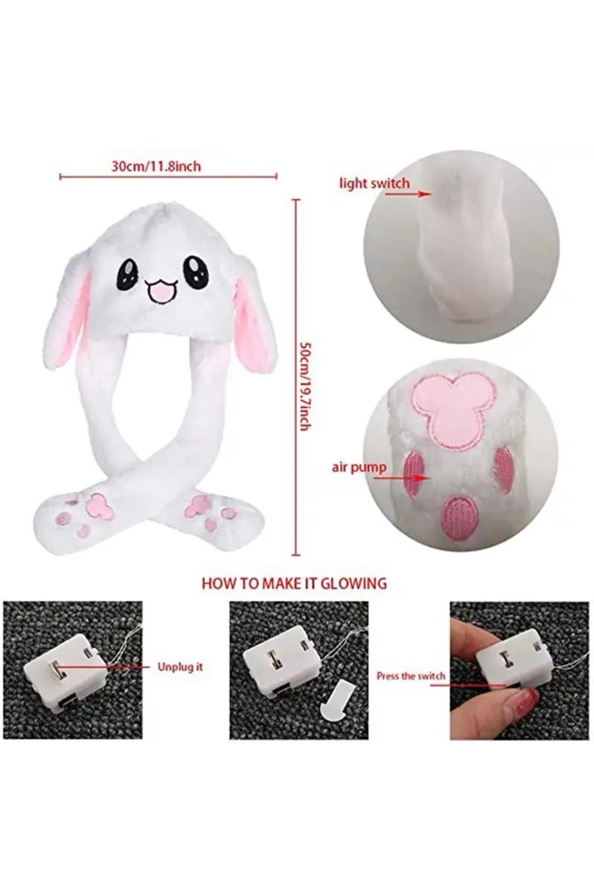 İthal lüks peluş ışıklı pompalı hareketli kulak atklı cinnamoroll kuromi beyaz tavşan kulaklık şapka