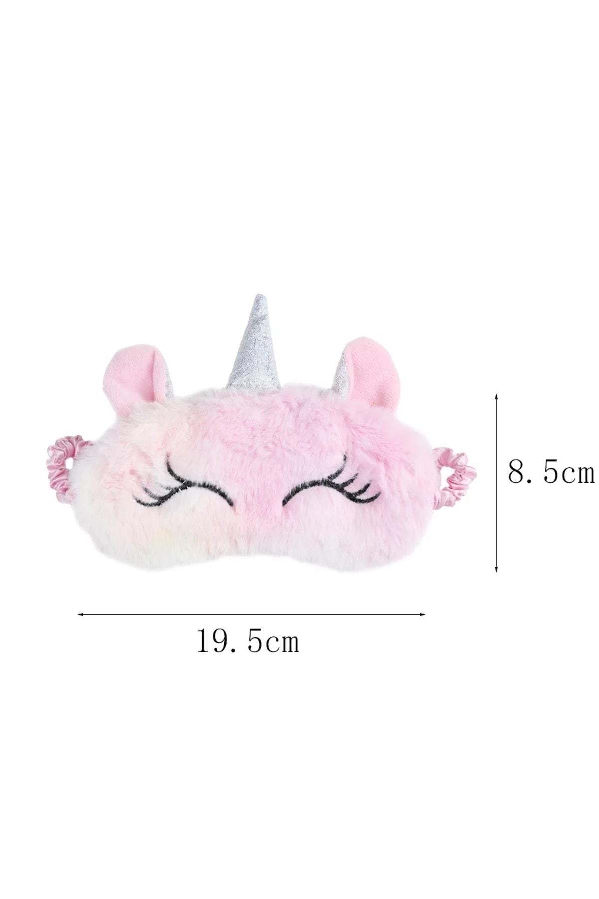 Ithal Lüks Sevimli Pofuduk Peluş Unicorn Tüylü Saten Uyku Göz Bandı Lastikli Gece Göz Bant