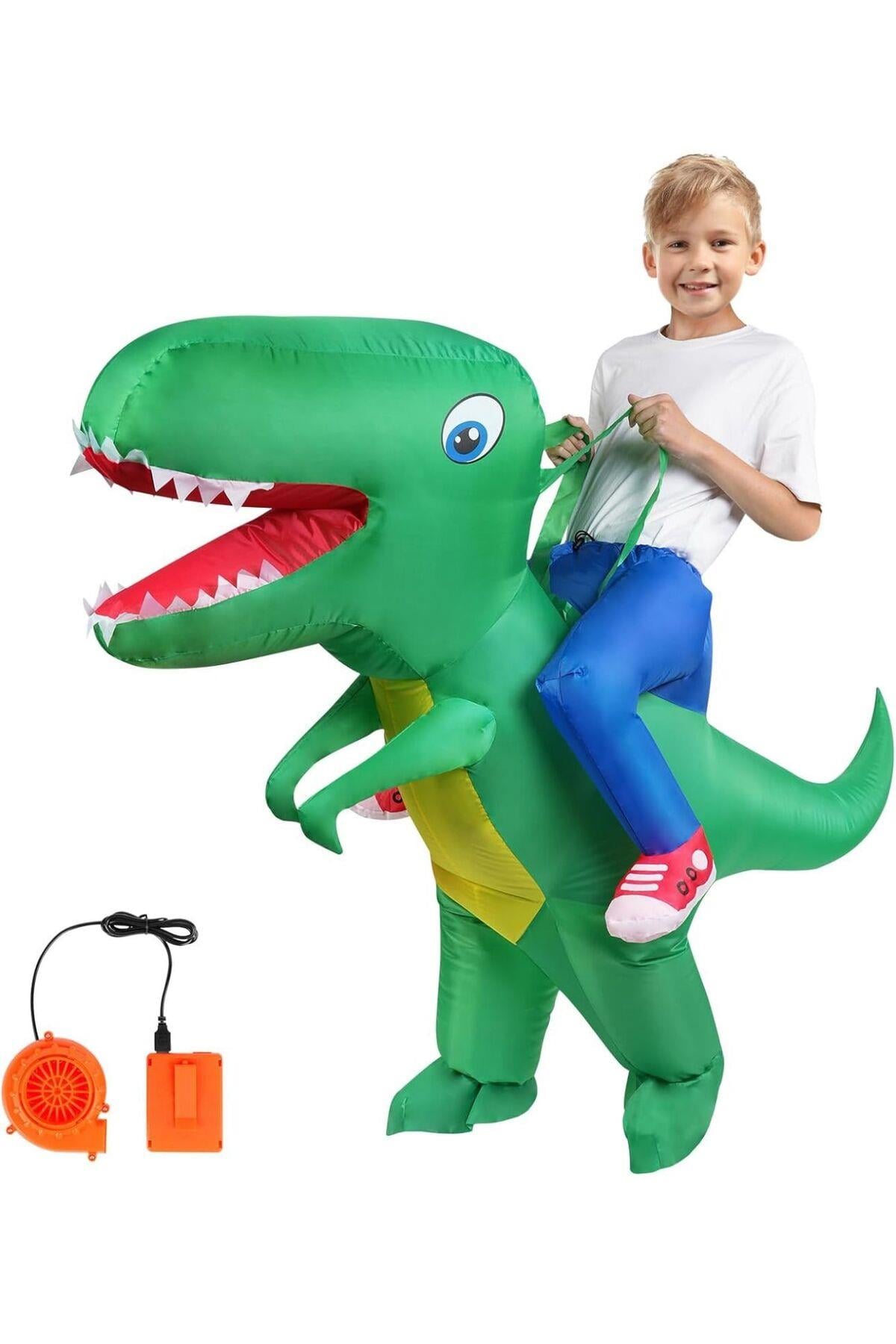 İthal lüks şişme balon komik parti eğlence dinozor üstüne binilen dinazor çocuk kostümü t-rex