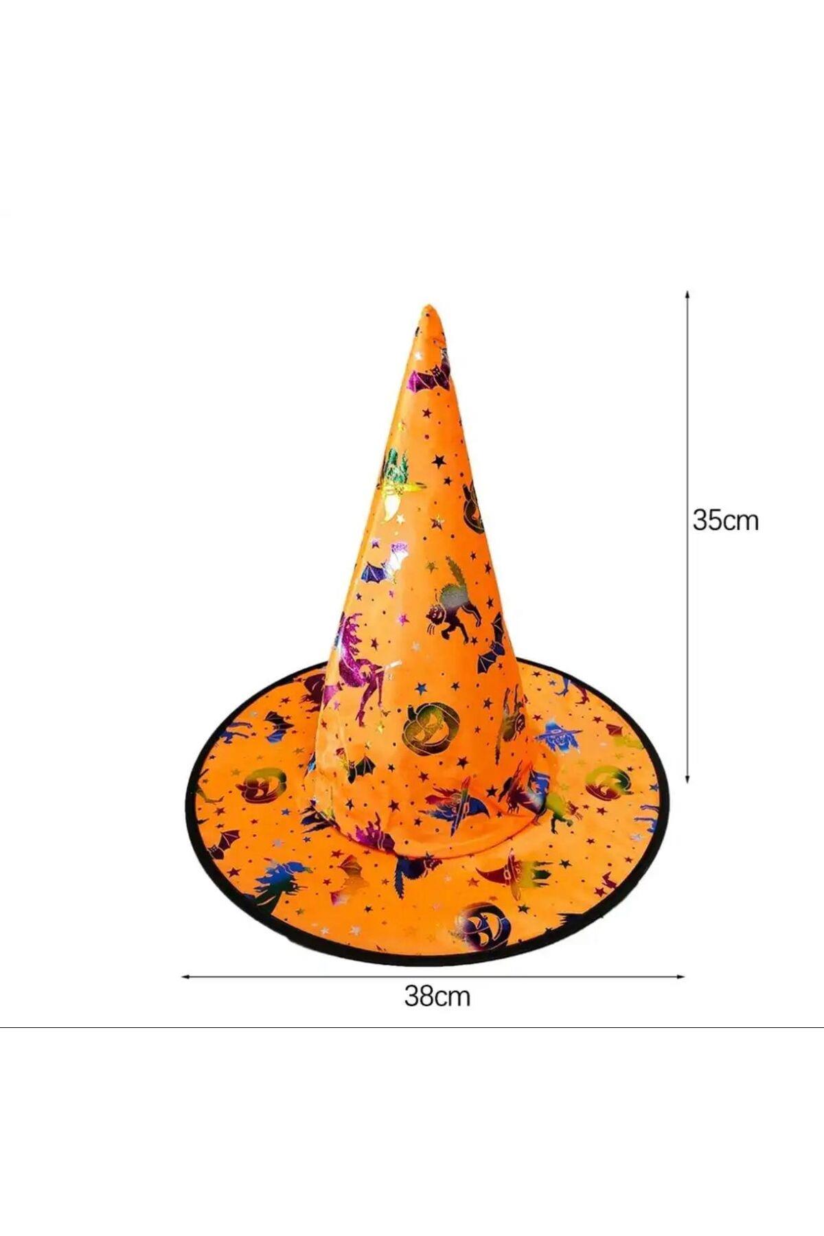İthal lüks turuncu parlak desenli cadılar bayramı parti kostüm şapkası halloween cadı yetişkin çocuk