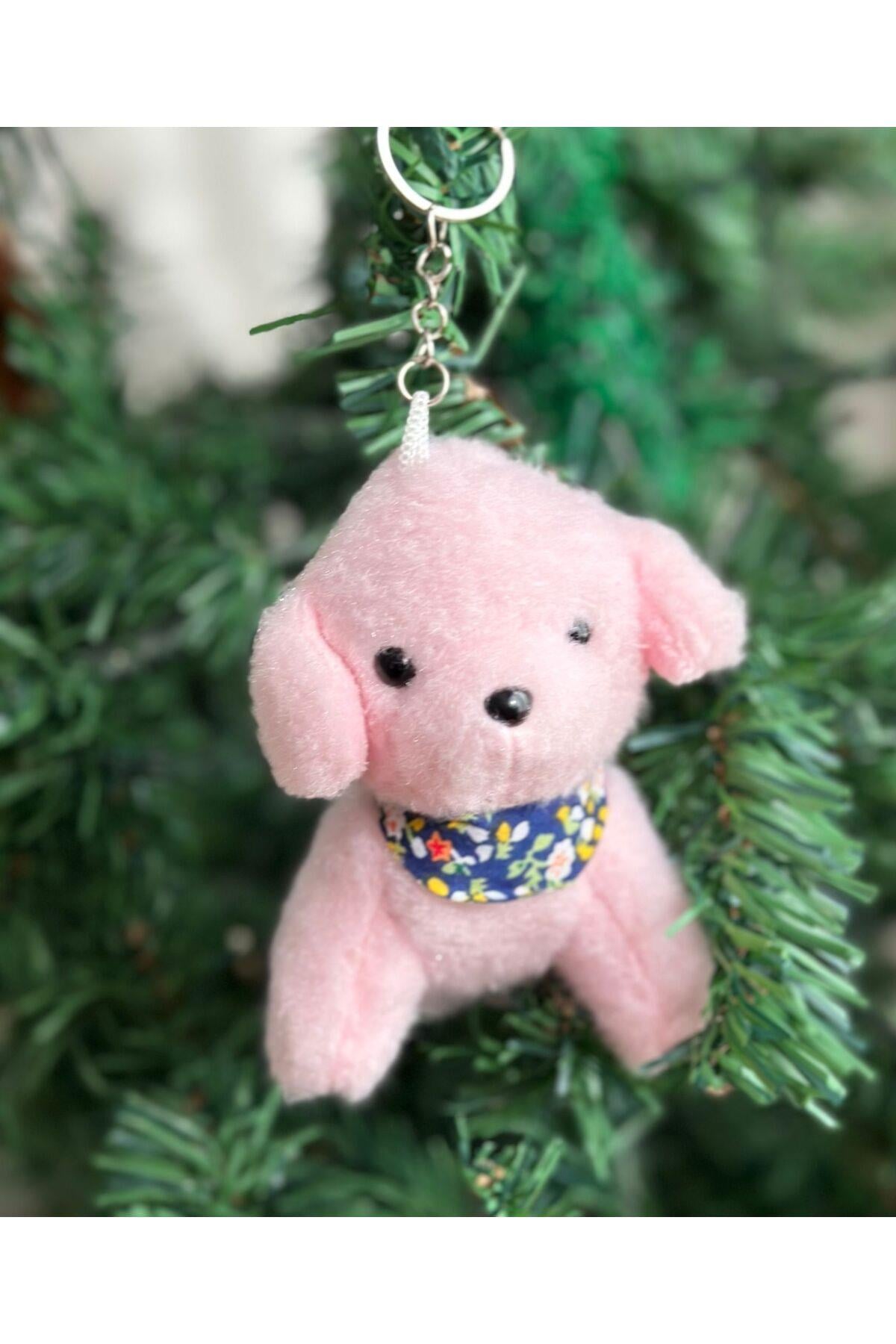 İthal lüks yeni hediyelik peluş sevimli köpek oyuncak giysili puppy anahtarlık çam ağacı süsü pembe