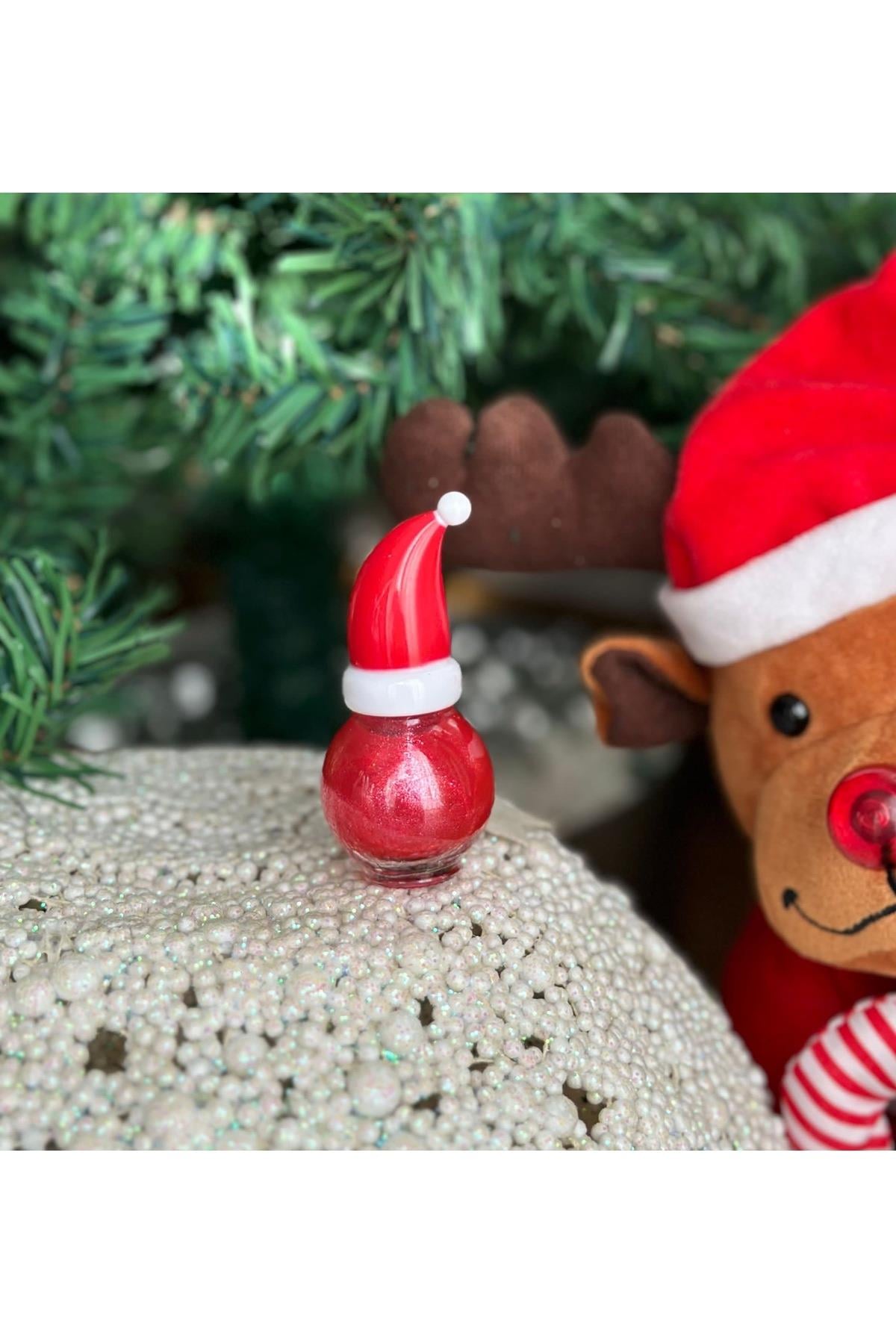 İthal lüks yılbaşı özel Noel baba şapkalı yeni yıl temalı kadın çocuk ojesi kırmızı hediyelik oje