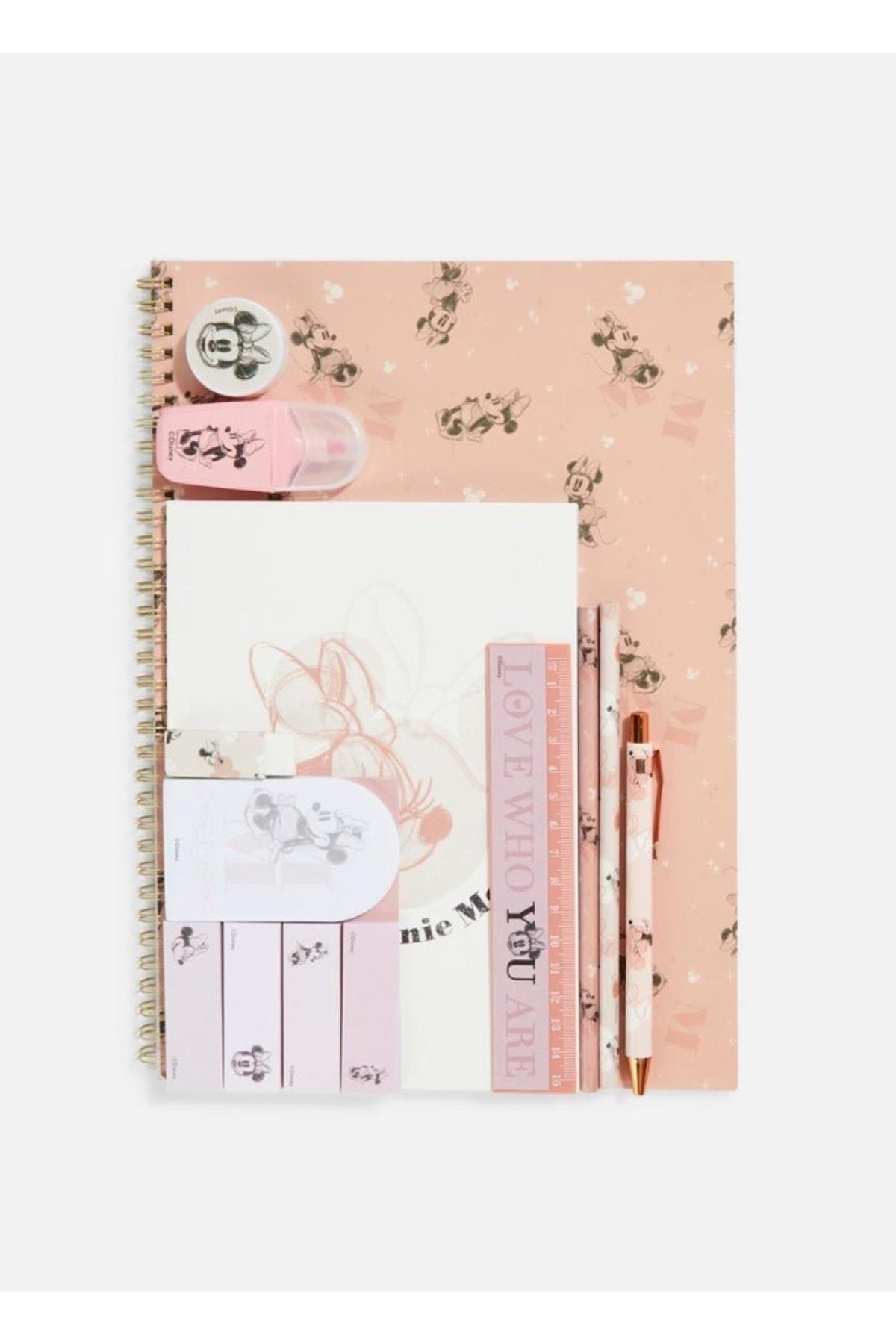 Ithal Orijinal Disney Minnie Mouse Kırtasiye Hediye Seti Büyük Defter Kalem Post It Notluk Cetvel