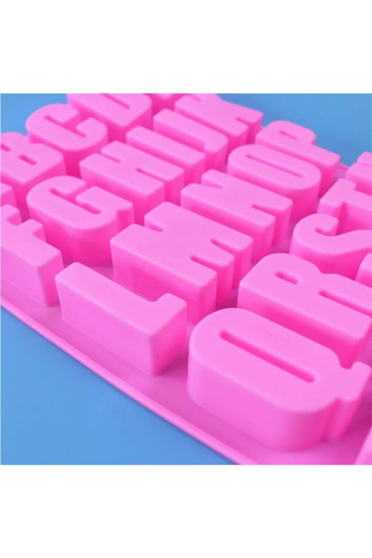 Ithal Silikon Kalıp Büyük Harfler Neon Pembe 26 Harf Epoksi Kek Çikolata Kurabiye Mum Sabun Kalıbı