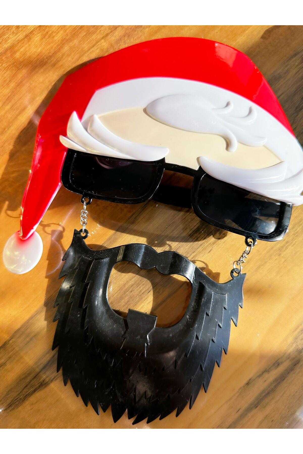 İthal yeni yıl yılbaşı lüks bıyıklı sakallı Noel baba maske gözlük parti kostüm gözlüğü şapkalı