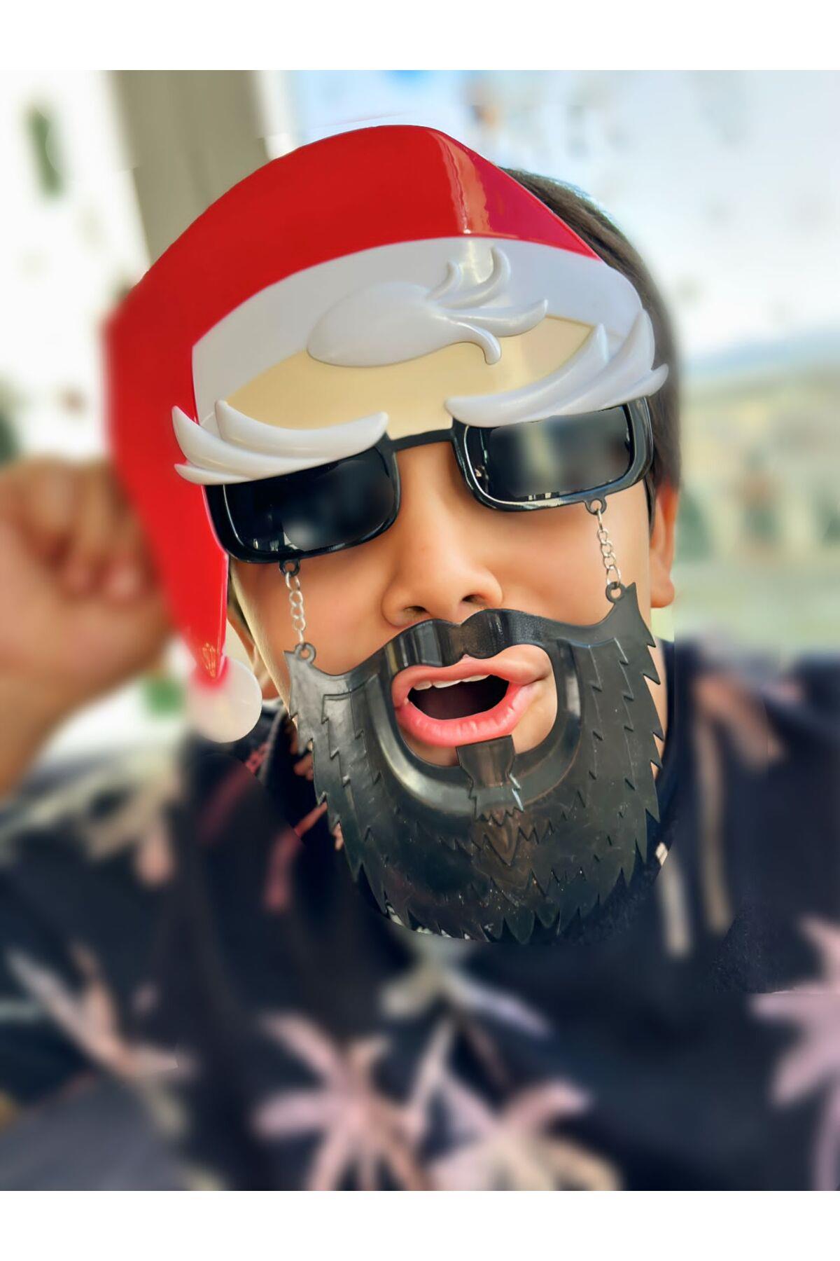 İthal yeni yıl yılbaşı lüks bıyıklı sakallı Noel baba maske gözlük parti kostüm gözlüğü şapkalı