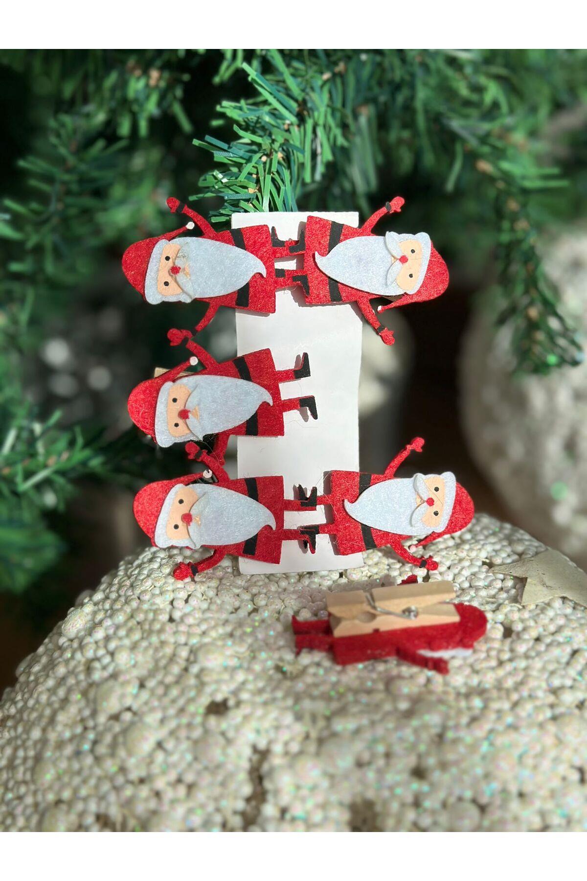 İthal yeni yıl yılbaşı noel baba dekorasyon sofra sunum mandal ataç not tutacak 6lı set