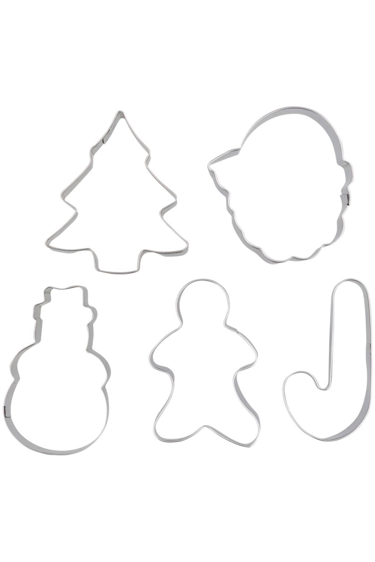 Ithal Yeni Yıl Yılbaşı Noel Baba Kardan Adam Çam Ağacı Şeker 5li Kuşat Metal Kurabiye Kalıbı Kalıp