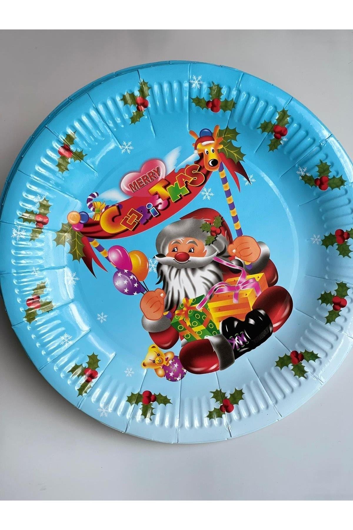 Ithal Yeni Yıl Yılbaşı Özel Lüks Sofra Sunum Noel Baba Desenli Karton Tabak 10lu Büyük