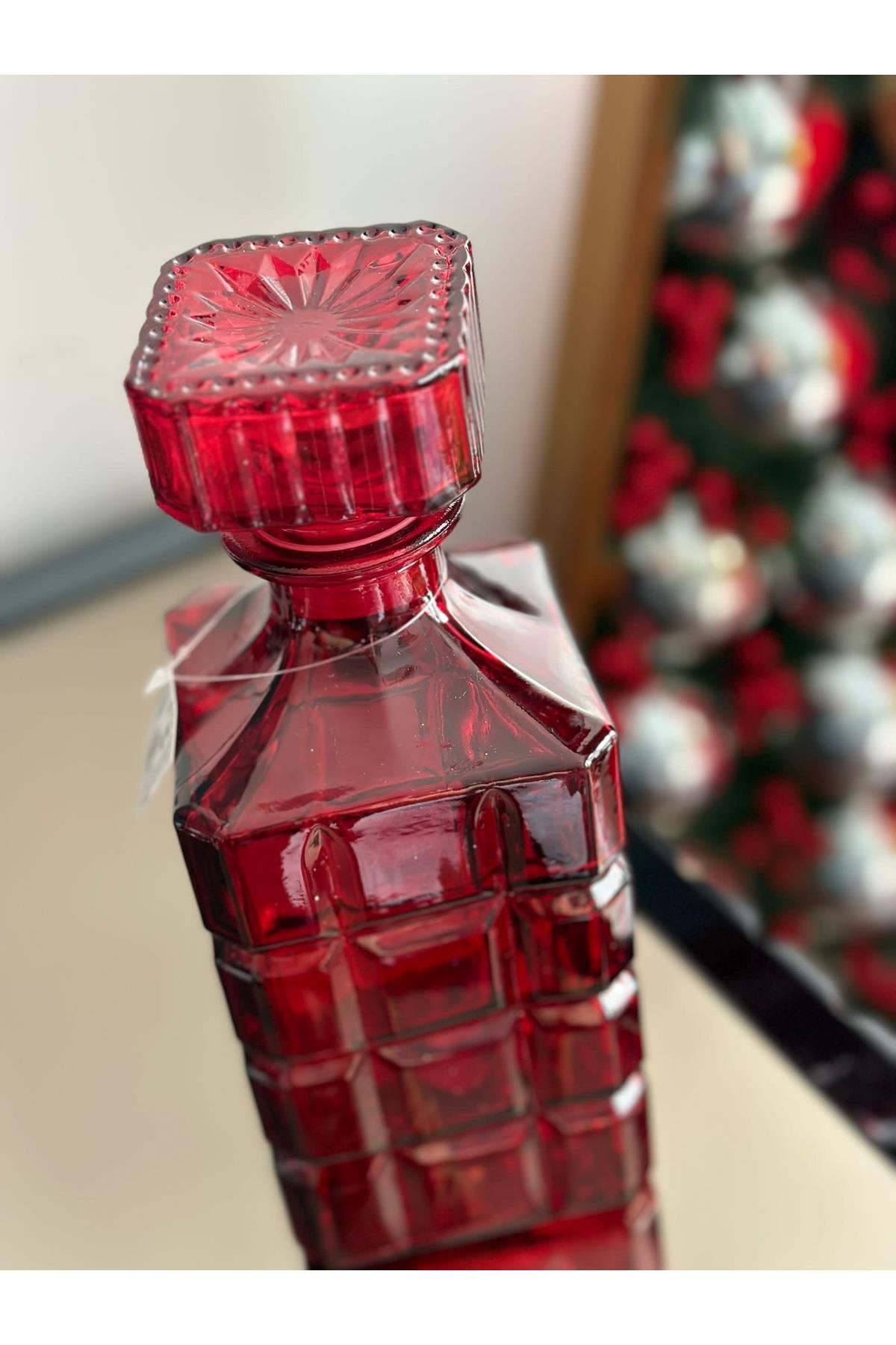 Lüks ithal kesme kristal kare kabartma motifli büyük cam şişe yılbaşı davet dekorasyon süs kapaklı