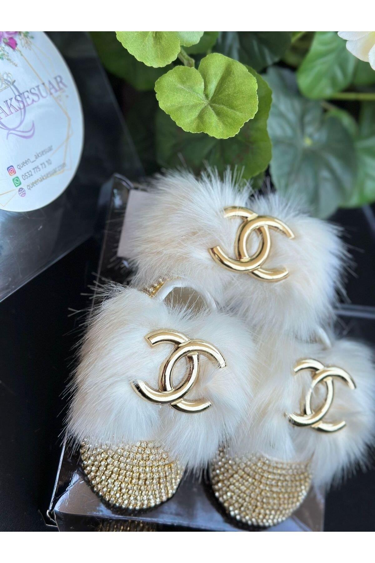 Lüks marka moda broşlu kristal taşlı tüylü kız bebek tasarım ayakkabı patik saç bantı