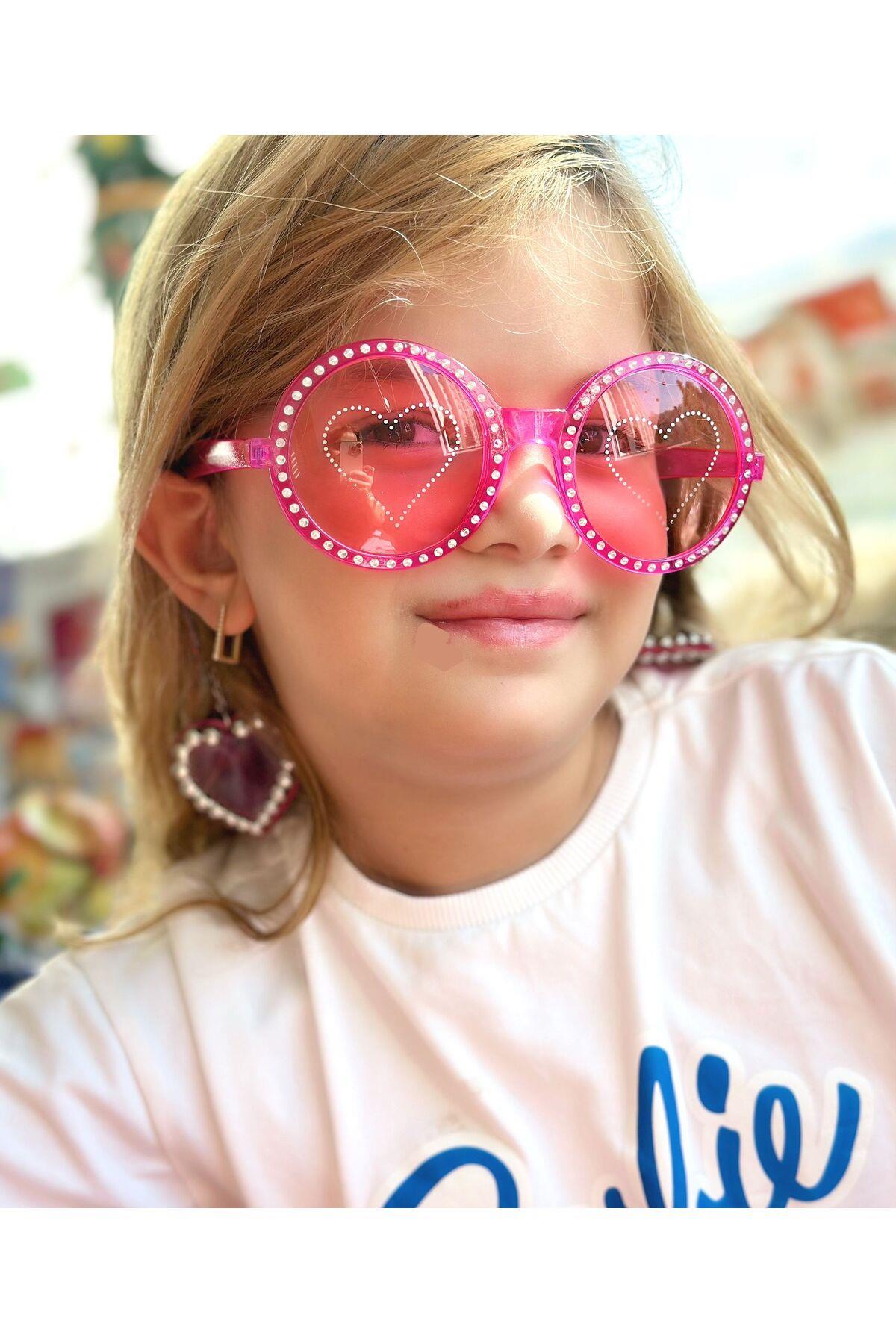 Lüks moda Barbie yılbaşı doğum günü parti sarkıt kalp küpeli gözlük kadın çocuk gözlüğü pembe 90’s