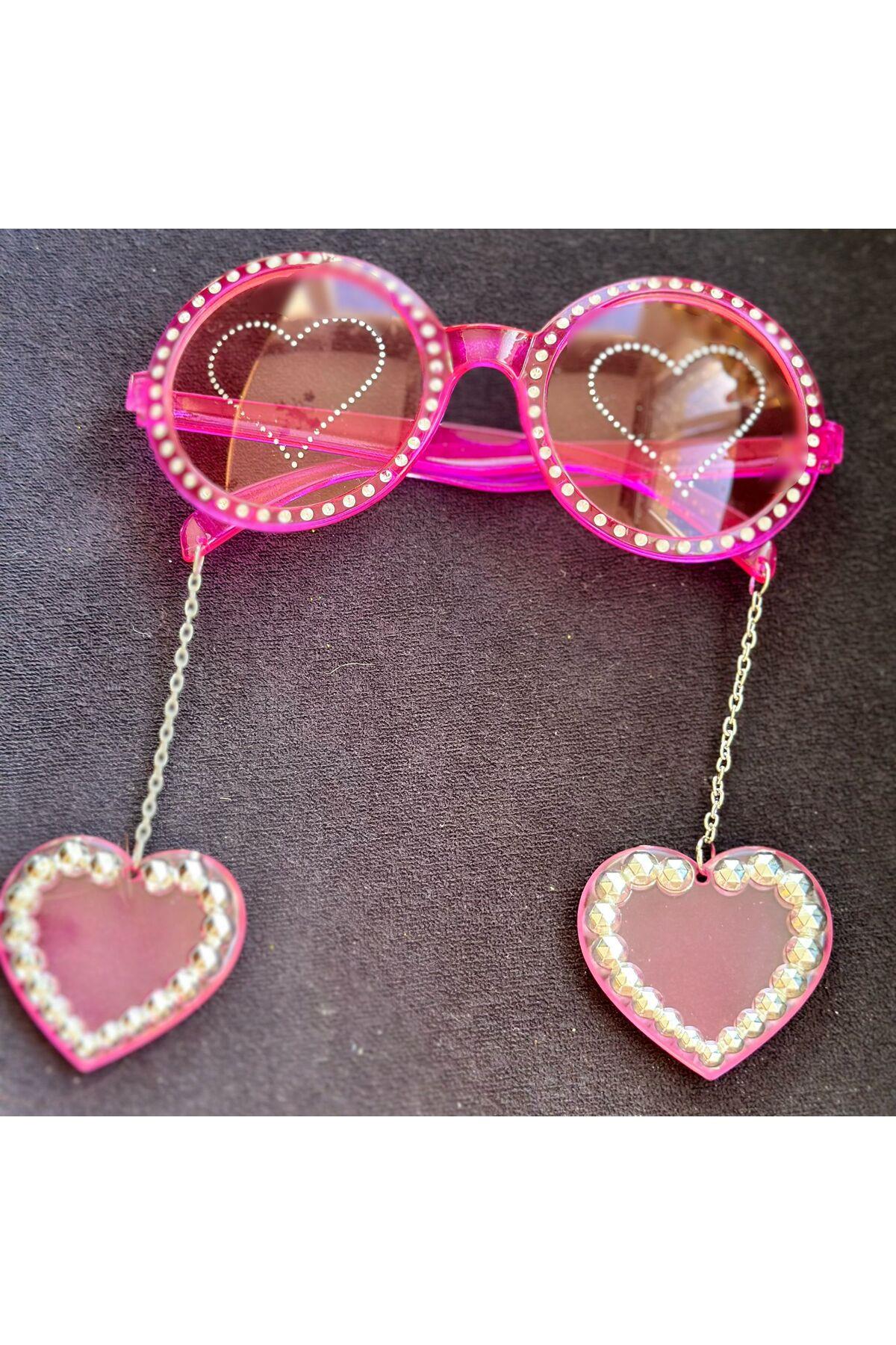 Lüks moda Barbie yılbaşı doğum günü parti sarkıt kalp küpeli gözlük kadın çocuk gözlüğü pembe 90’s