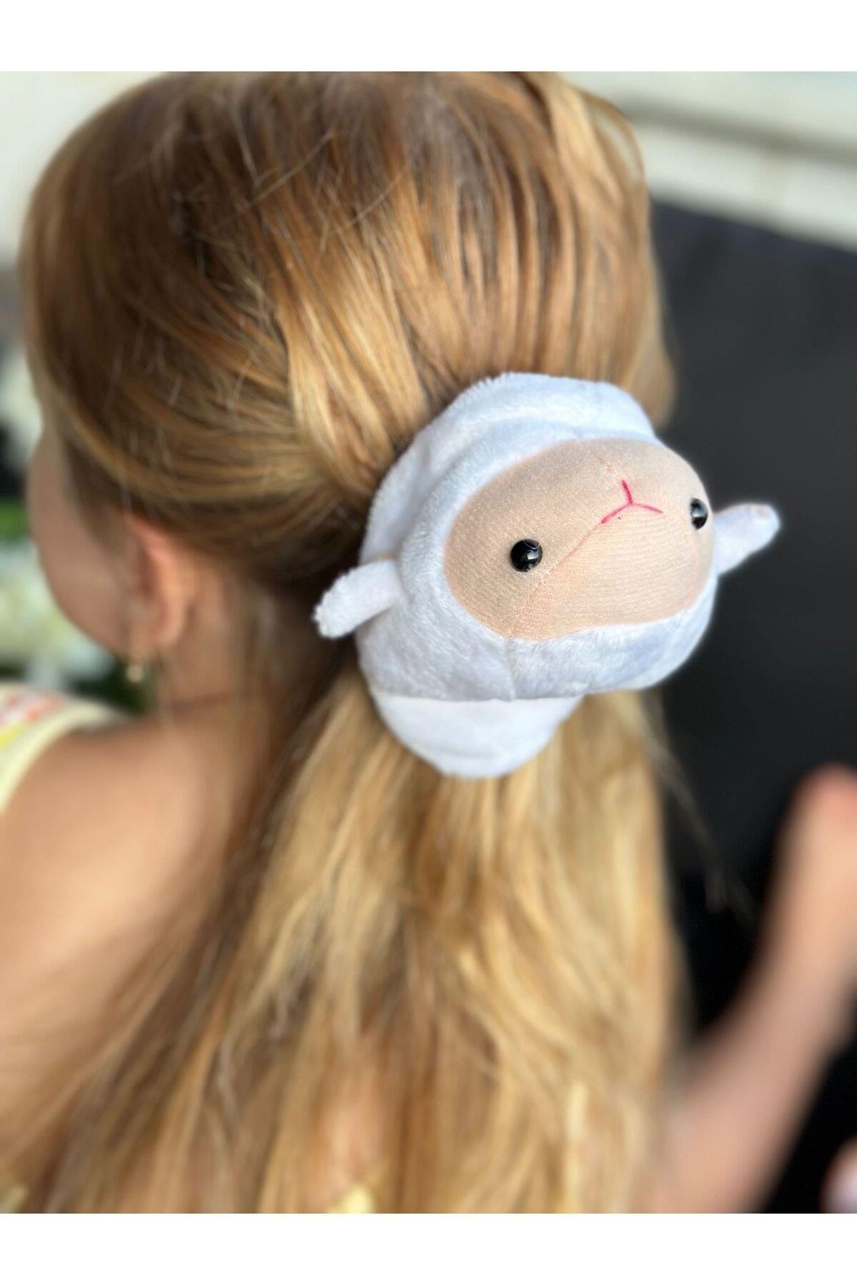 Lüks moda dev sevimli peluş kuzucuk kuzulu oyuncak terlik kadın çocuk otomatik pensli toka