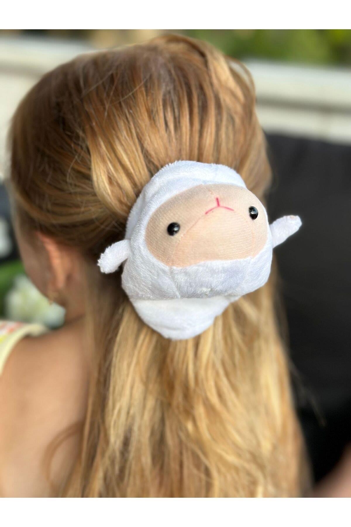 Lüks moda dev sevimli peluş kuzucuk kuzulu oyuncak terlik kadın çocuk otomatik pensli toka