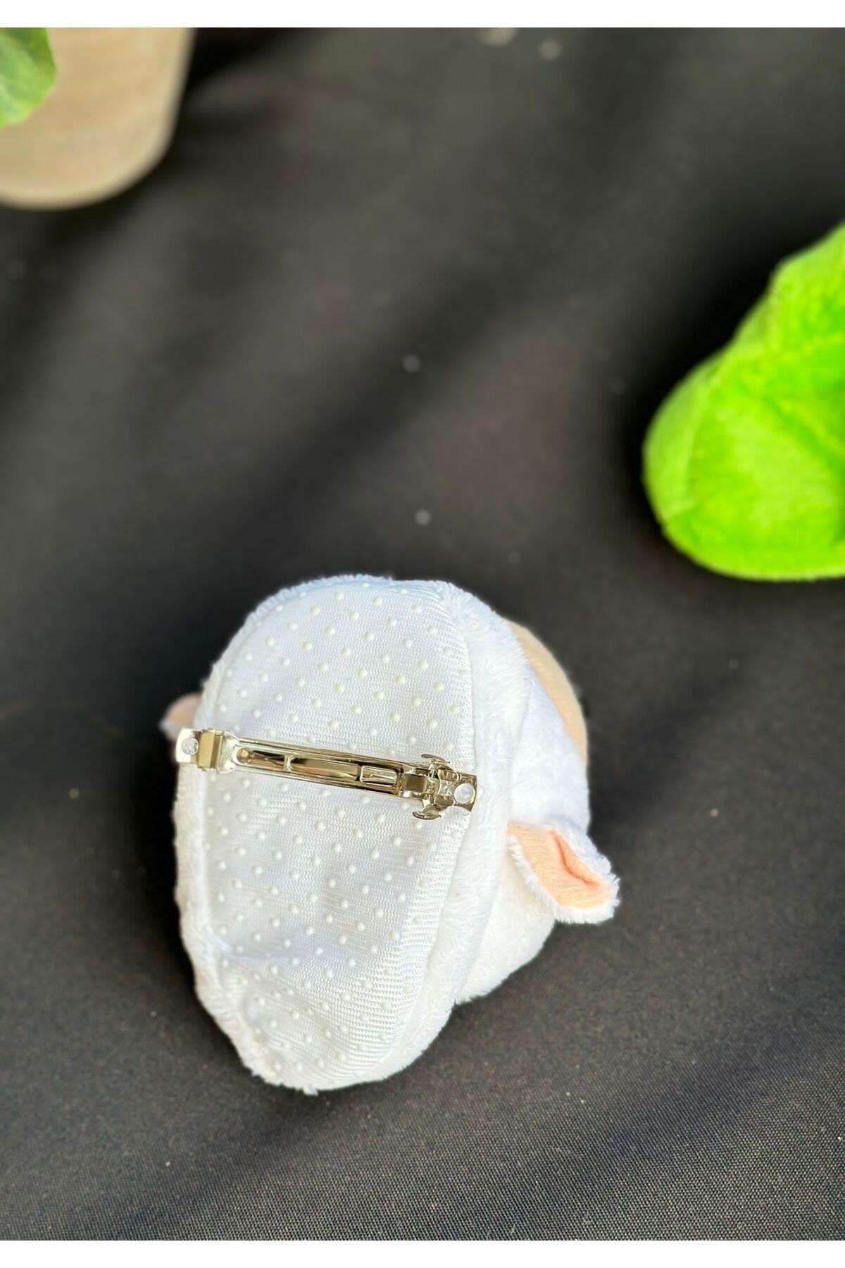 Lüks moda dev sevimli peluş kuzucuk kuzulu oyuncak terlik kadın çocuk otomatik pensli toka