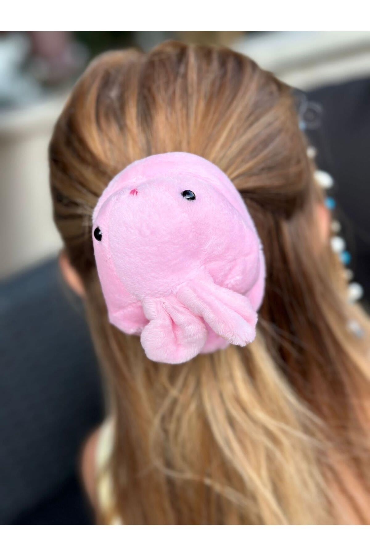 Lüks moda sevimli peluş pembe oyuncak tavşan terlik kadın çocuk otomatik pensli toka