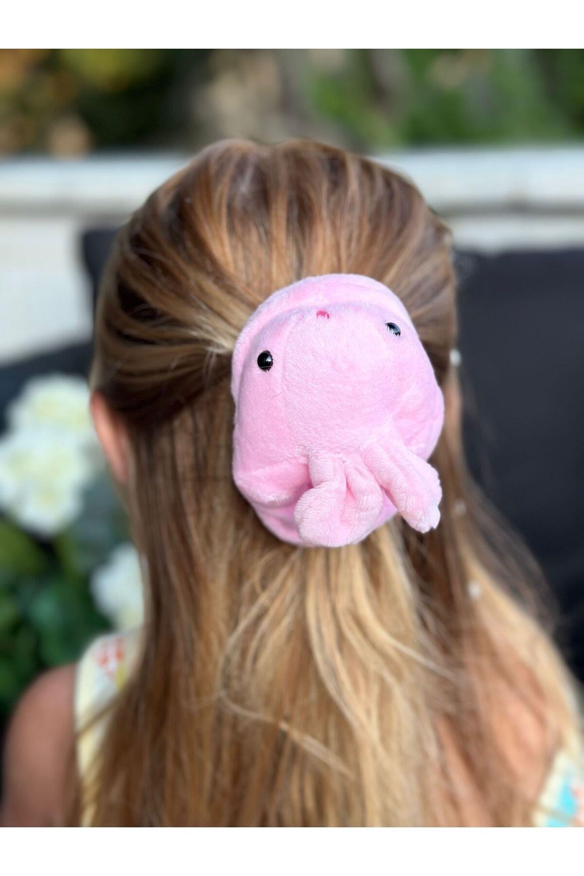 Lüks moda sevimli peluş pembe oyuncak tavşan terlik kadın çocuk otomatik pensli toka