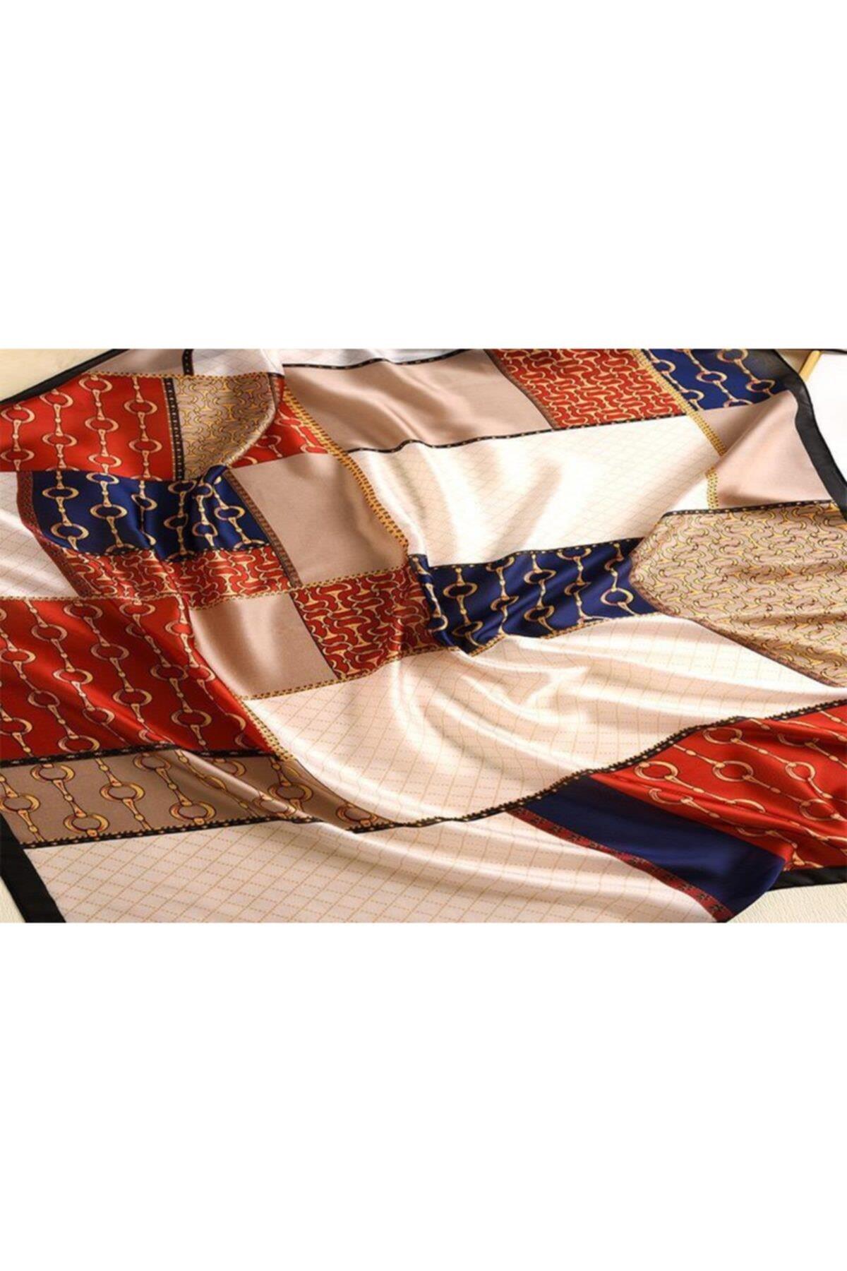 Lüks Trend Moda Patchwork Desen Marka Zincir Ipek Eşarp Şal Başörtü