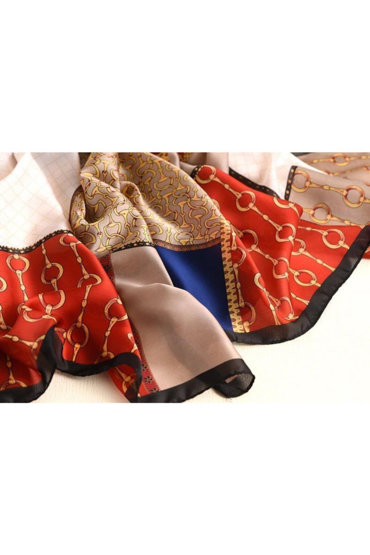 Lüks Trend Moda Patchwork Desen Marka Zincir Ipek Eşarp Şal Başörtü