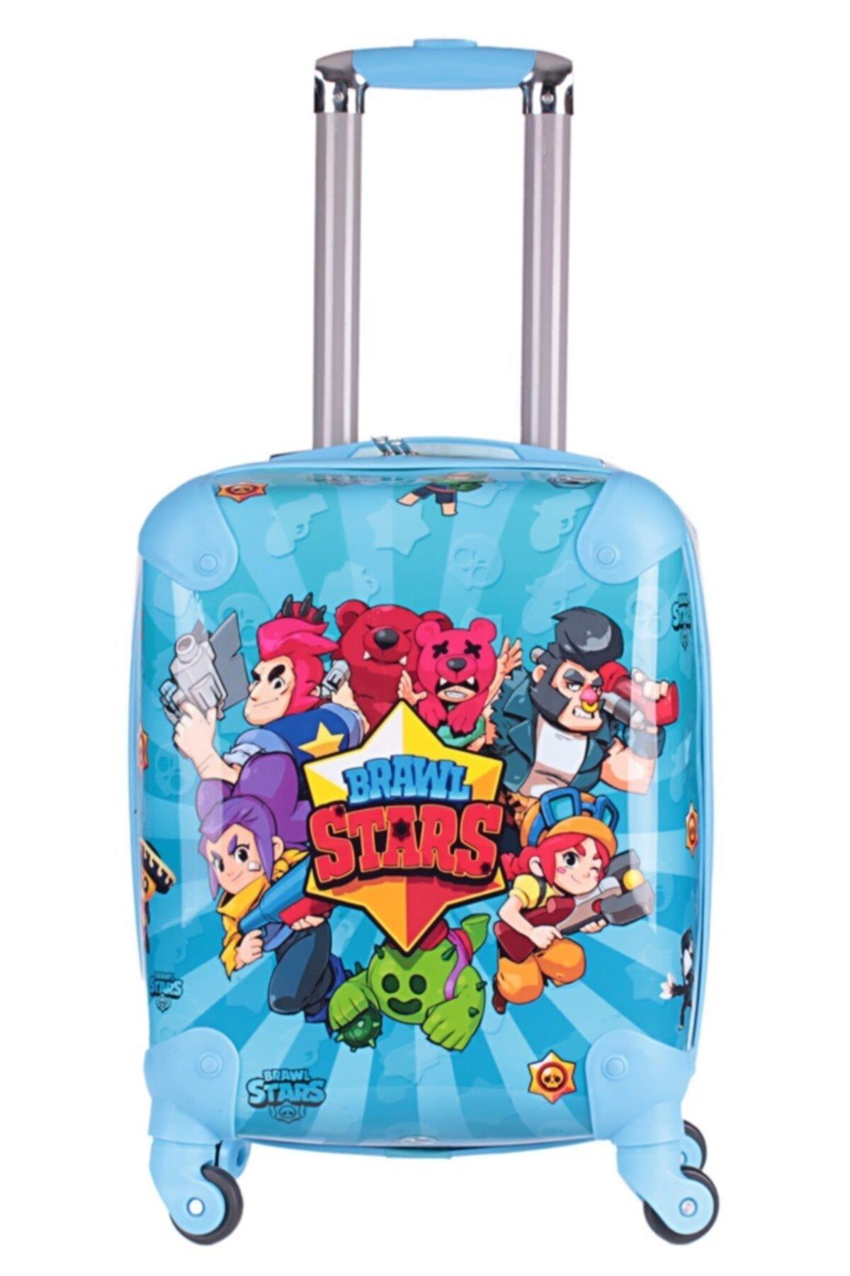 Mavi Brawl Stars Erkek Kız Unisex Çocuk Tekerlekli Çekçekli Valiz Bavul Çant