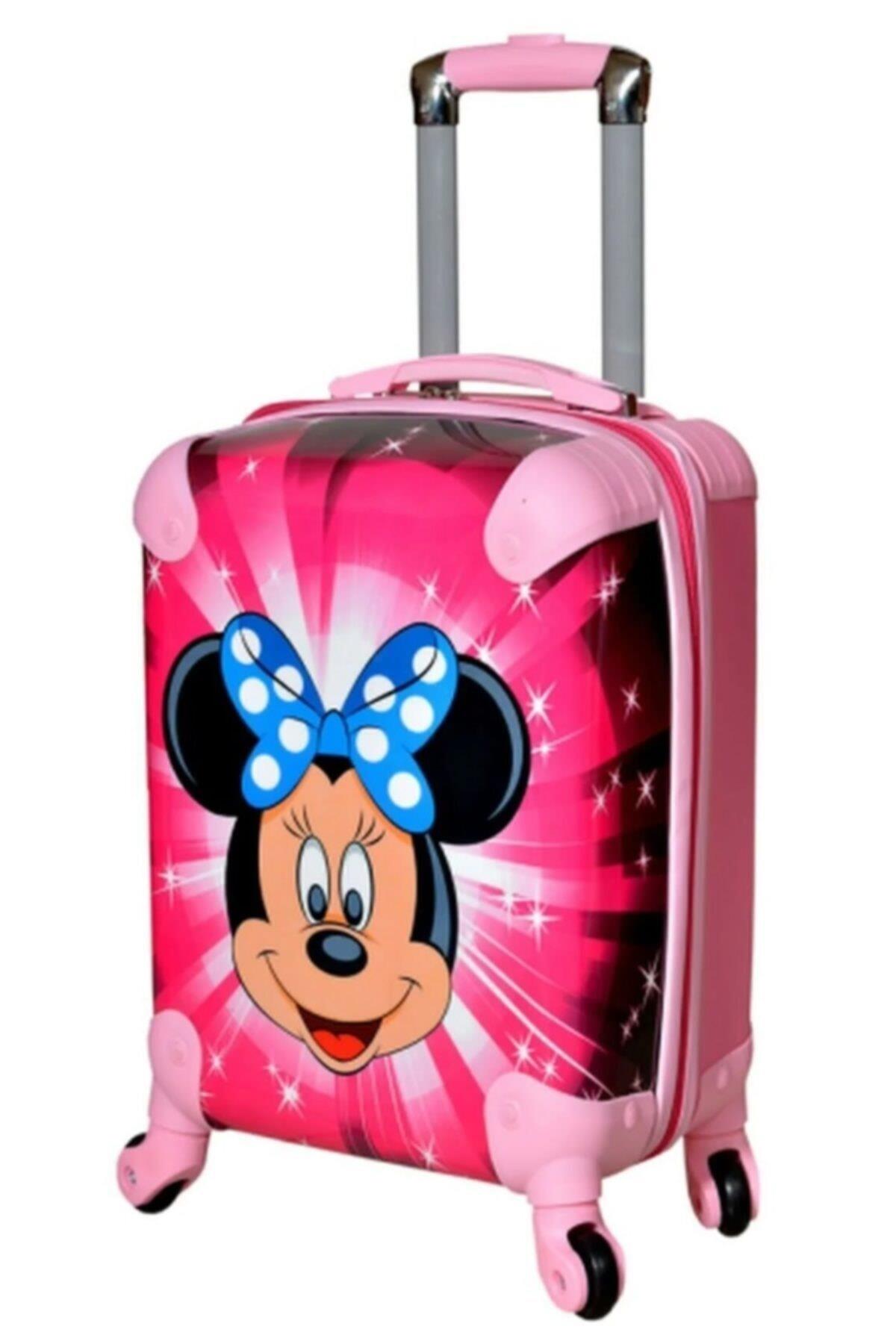 Minnie Mouse Pembe Kız Çocuk Valizi Çekçekli Tekerlekli Geniş Hacim Seyahat Valiz Bavul Çanta