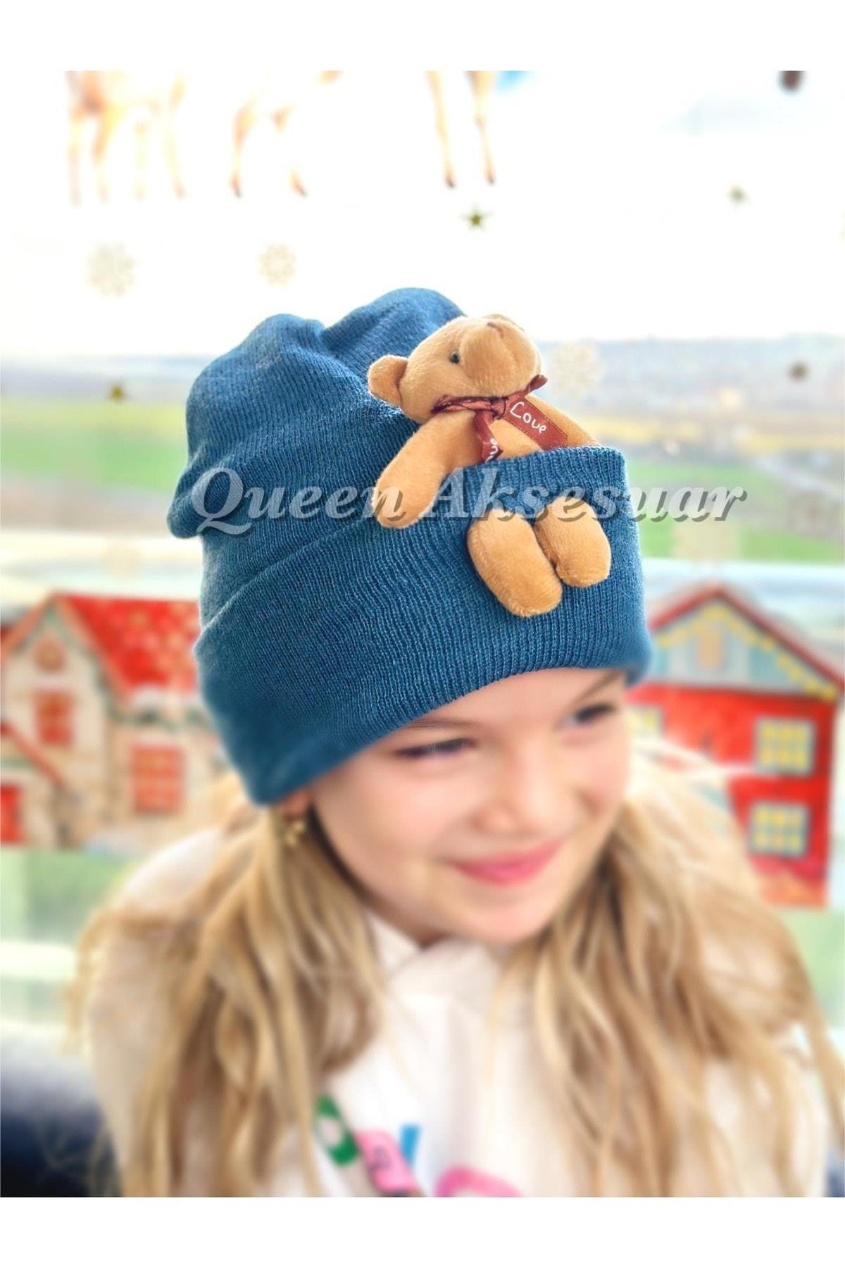 Moda Özel Tasarım Peluş Ayıcıklı Yetişkin Erkek Kız Unisex Çocuk Şapkası Kot Mavi Şapka