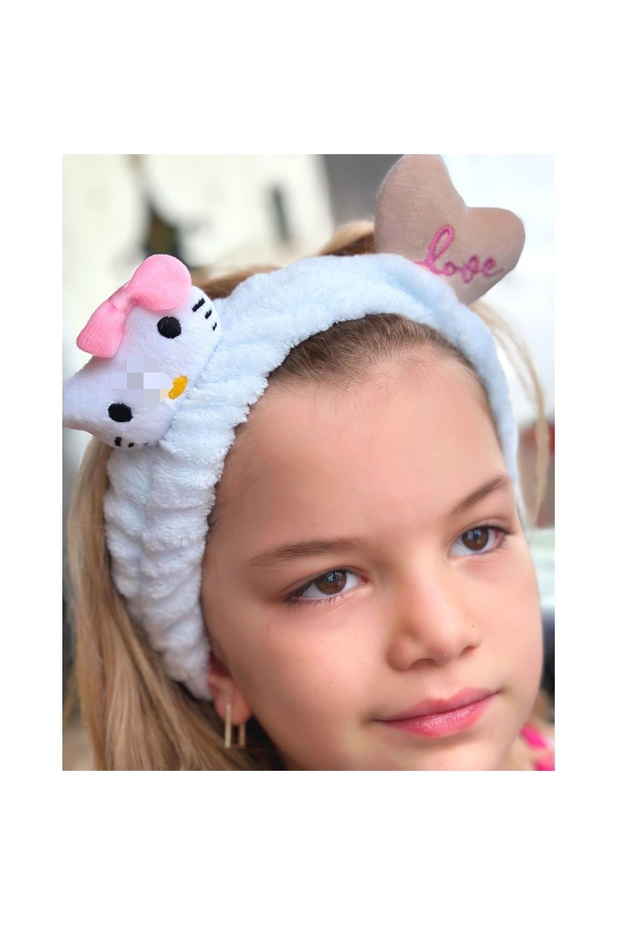 Moda Peluş Oyuncak Hello Kitty Kedi 3d Bebek Çocuk Kadın Makyaj Bandana Saç Bantı Lastikli Mavi
