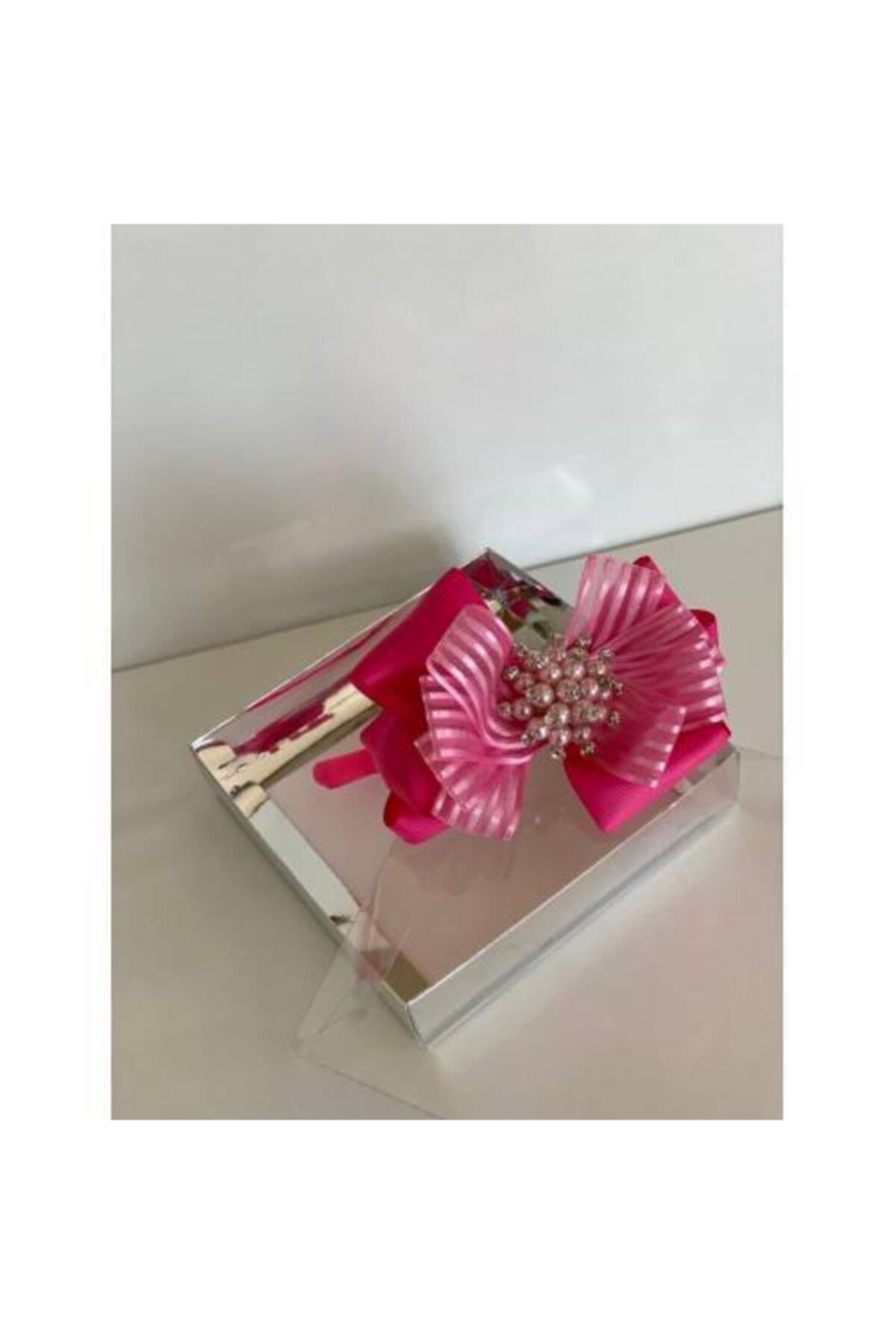 Neon Pembe Inci Broşlu Şerit Kurdele Anne Kız Çocuk Bebek Hediye Taç