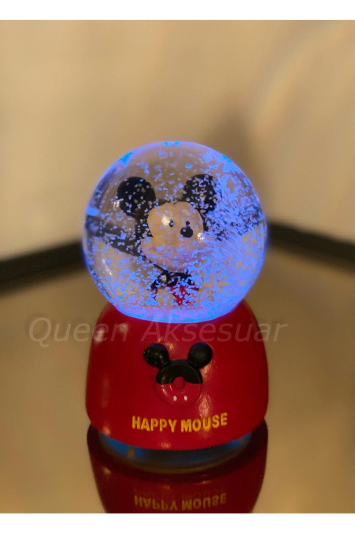 Neşeli Sevimli Mickey Mouse Fare Işıklı Müzikli Sesli Büyük Kar Küresi Kutulu