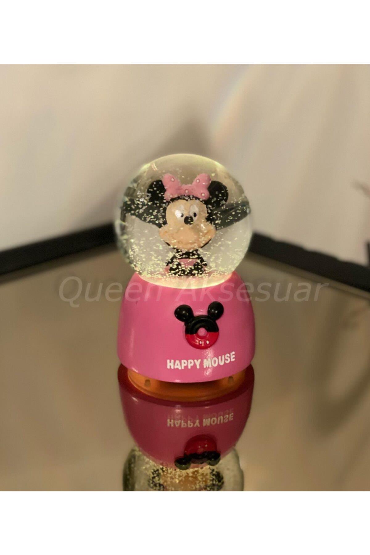 Neşeli Sevimli Minnie Mouse Fare Renkli Işıklı Müzikli Sesli Büyük Kar Küresi Kutulu