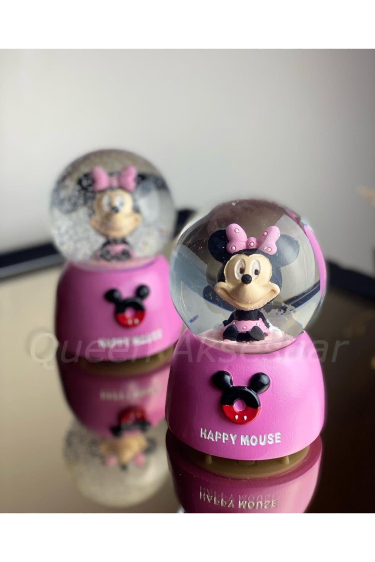 Neşeli Sevimli Minnie Mouse Fare Renkli Işıklı Müzikli Sesli Büyük Kar Küresi Kutulu
