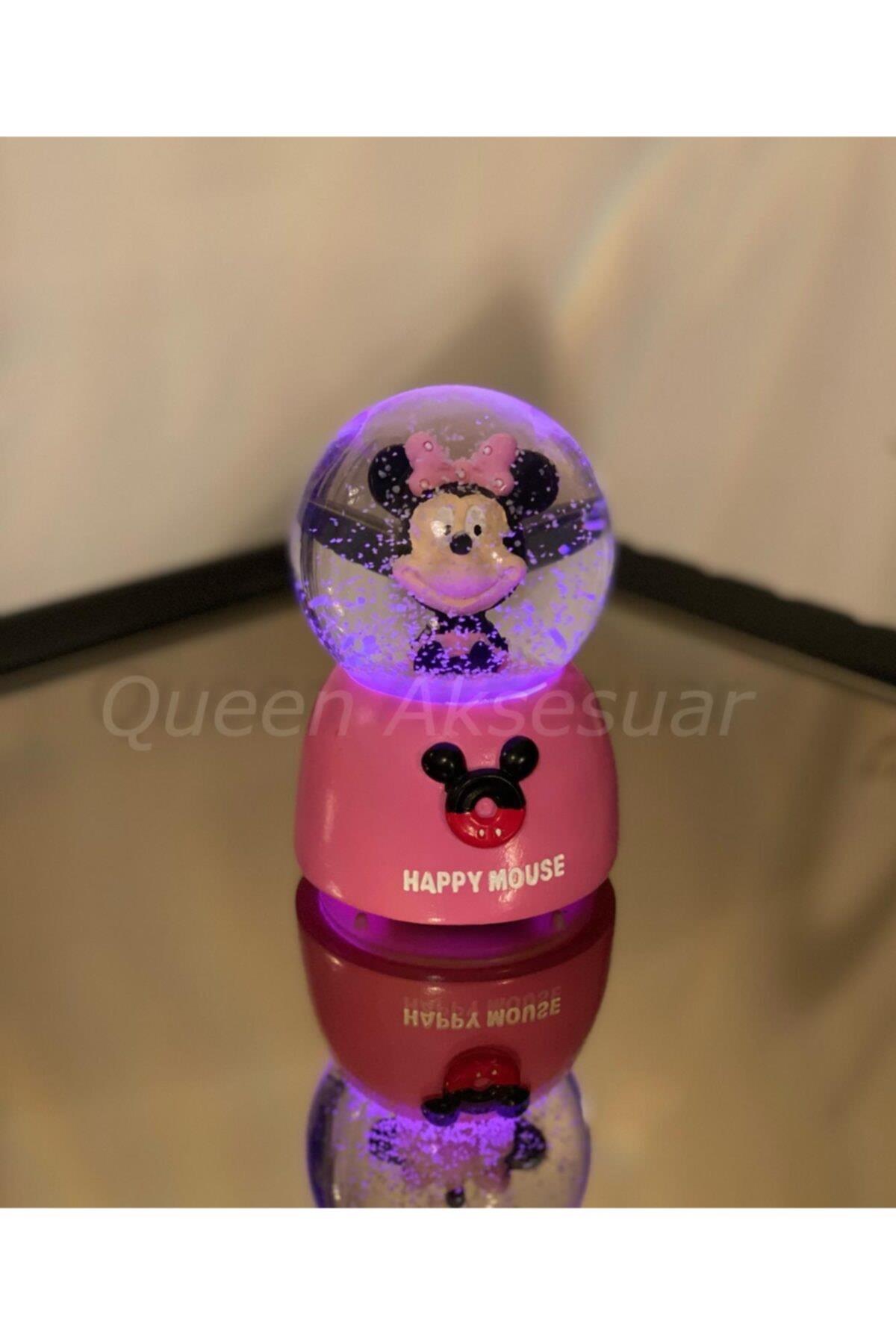 Neşeli Sevimli Minnie Mouse Fare Renkli Işıklı Müzikli Sesli Büyük Kar Küresi Kutulu