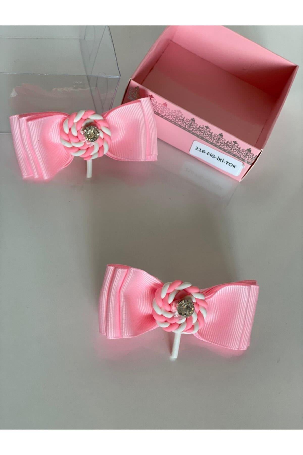 Pembe 2' Li Mini Lolipop Süslü Kız Çocuk Bebek Doğum Günü Hediye Pensli Toka