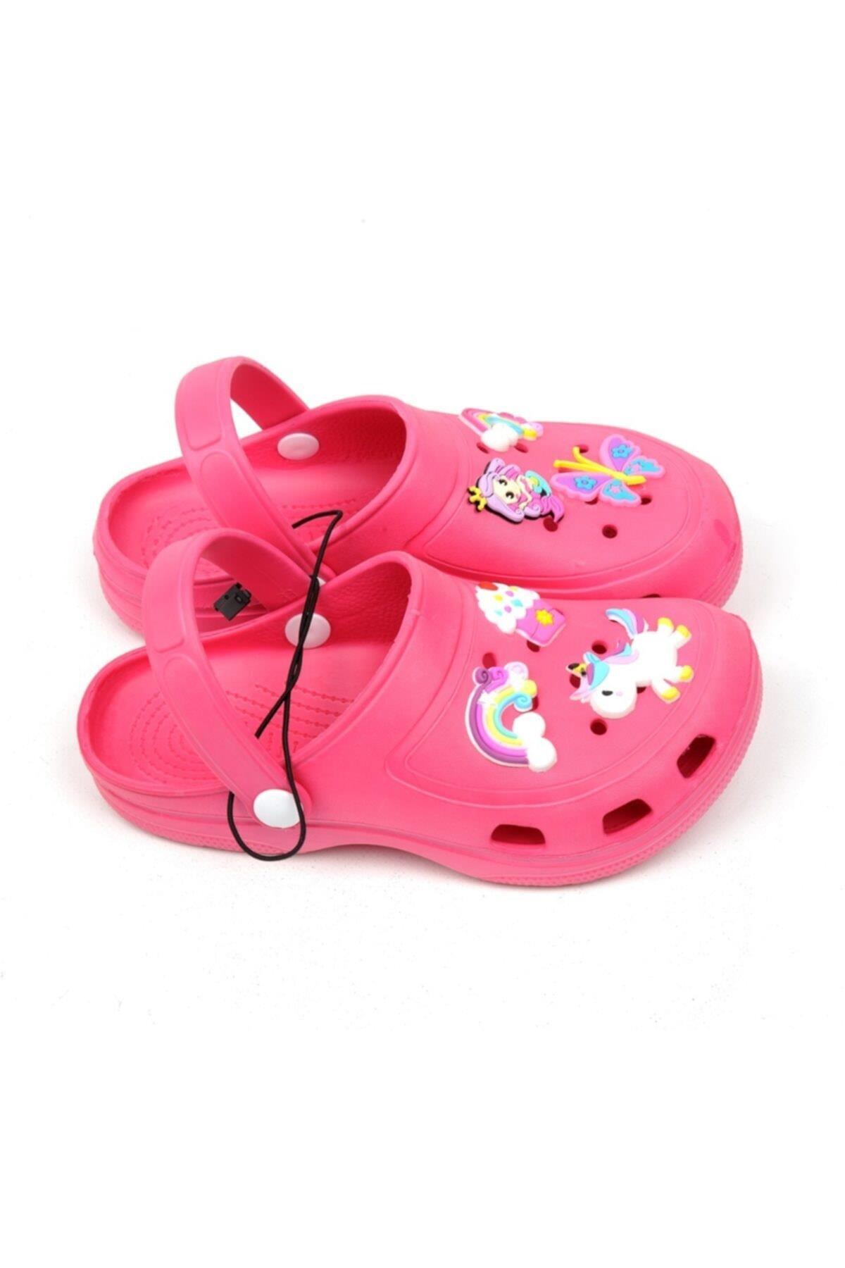 Pembe Crocs Tarz Model Sandalet Deniz Kızı Unicorn Kelebek Gökkuşağı Süslü Terlik