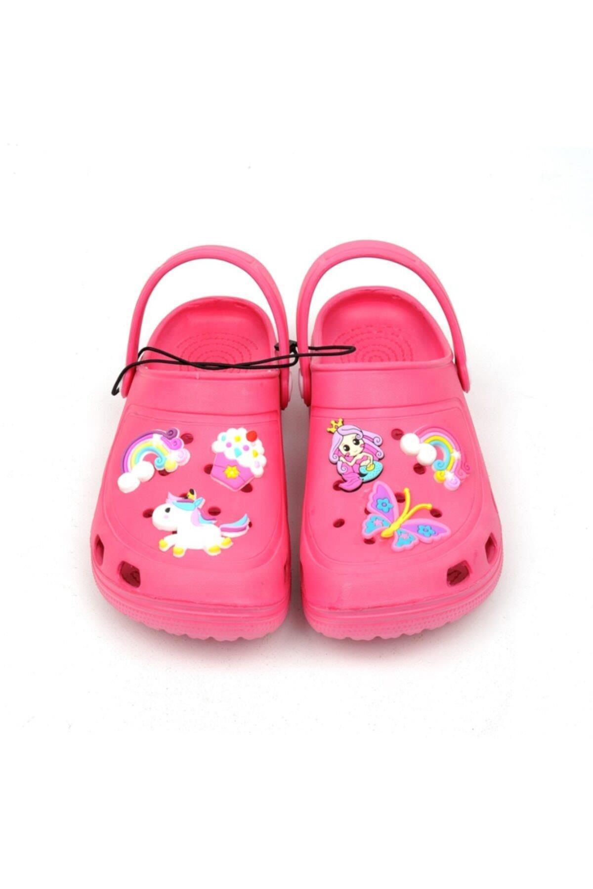 Pembe Crocs Tarz Model Sandalet Deniz Kızı Unicorn Kelebek Gökkuşağı Süslü Terlik